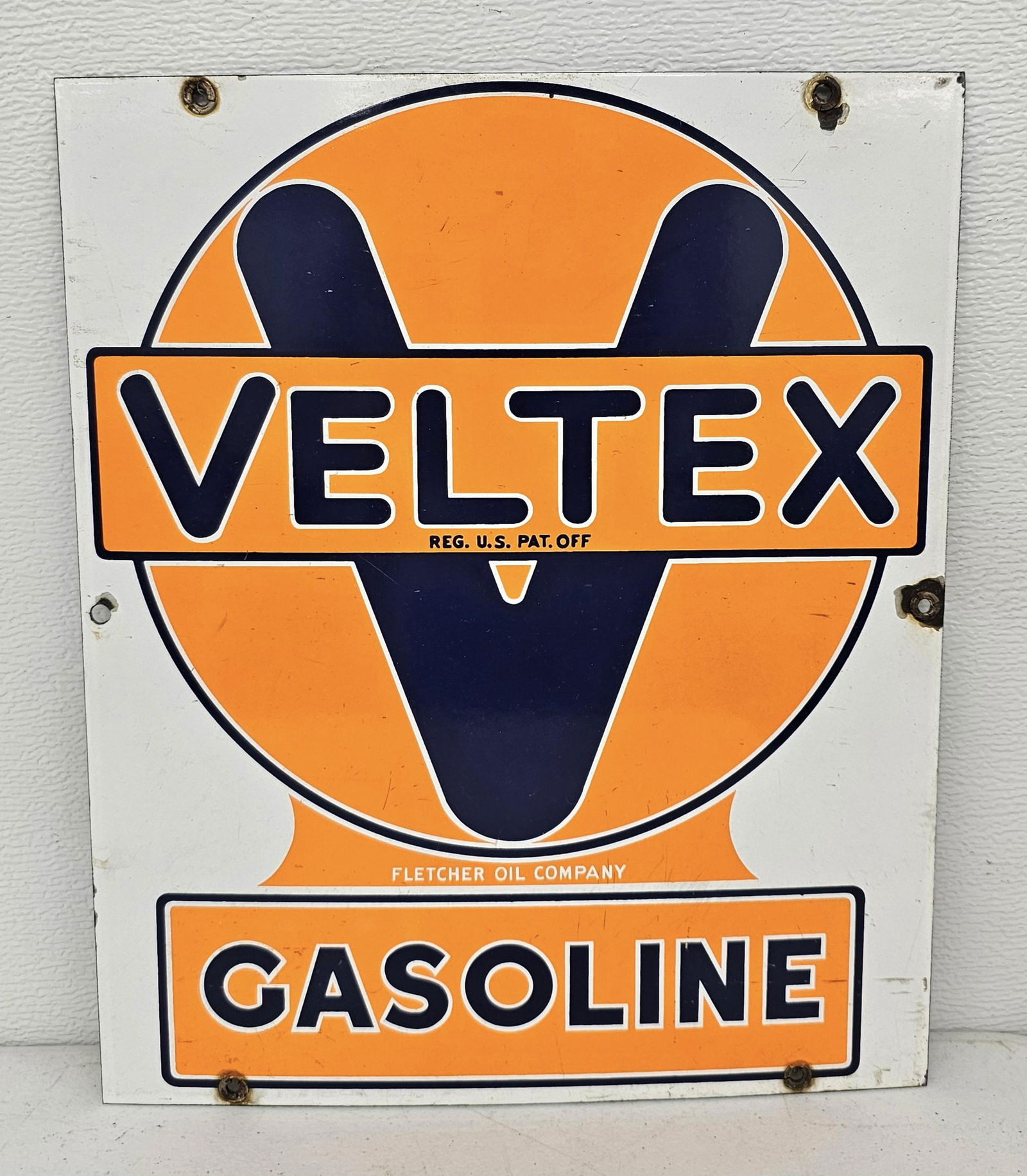 Veltex Gasoline Porcelain Pump Plate Sign (1 of 2)
