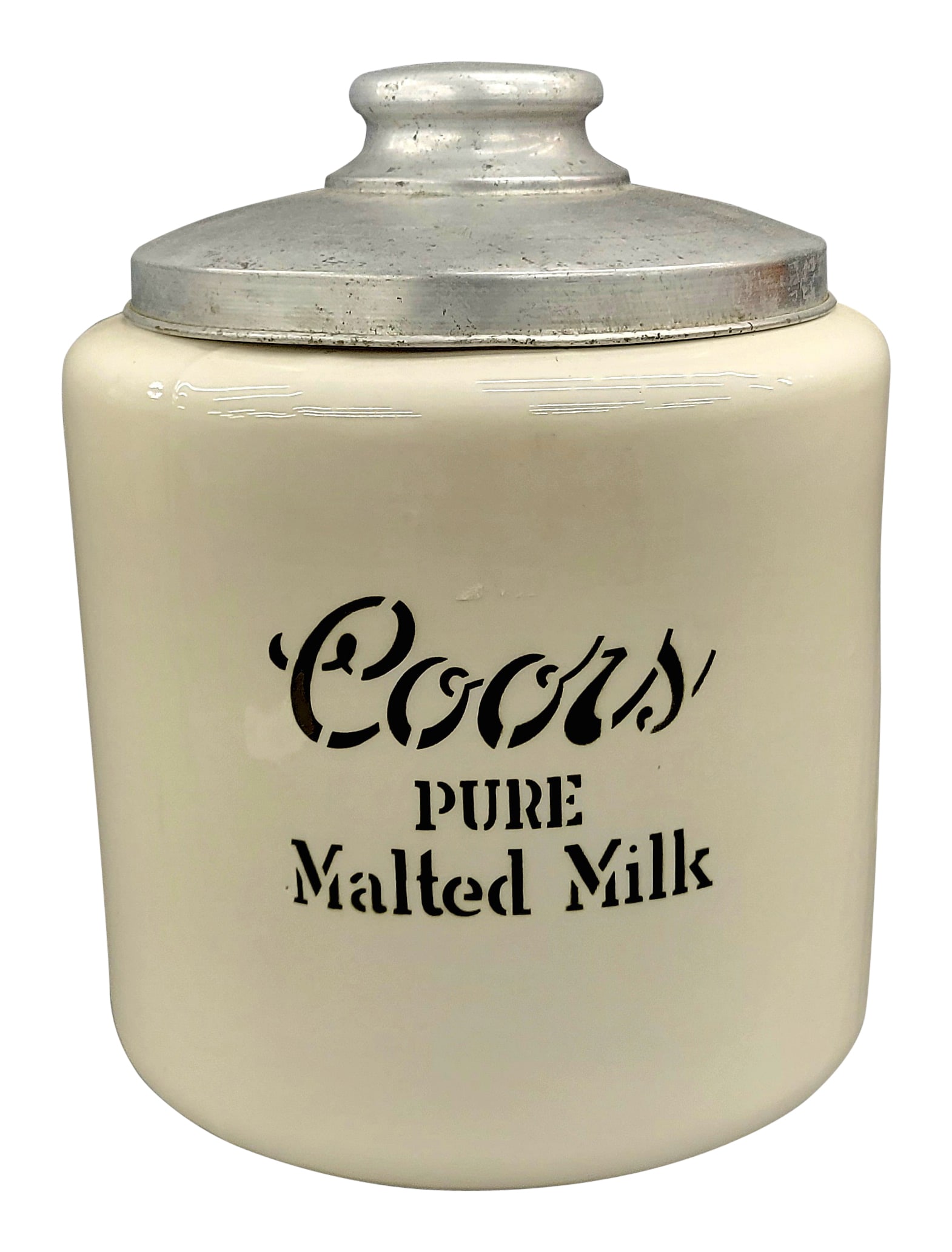 Coors Pure Malted Milk Porcelain Soda Fountain Jar With Aluminum Lid (1 of 1)