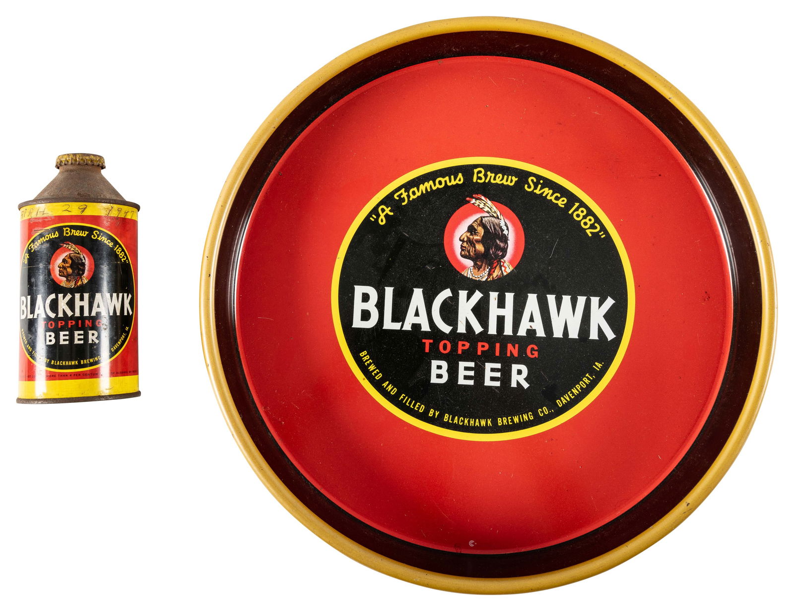 Blackhawk Beer Serving Tray and Cone Top Can Davenport IA (1 of 3)