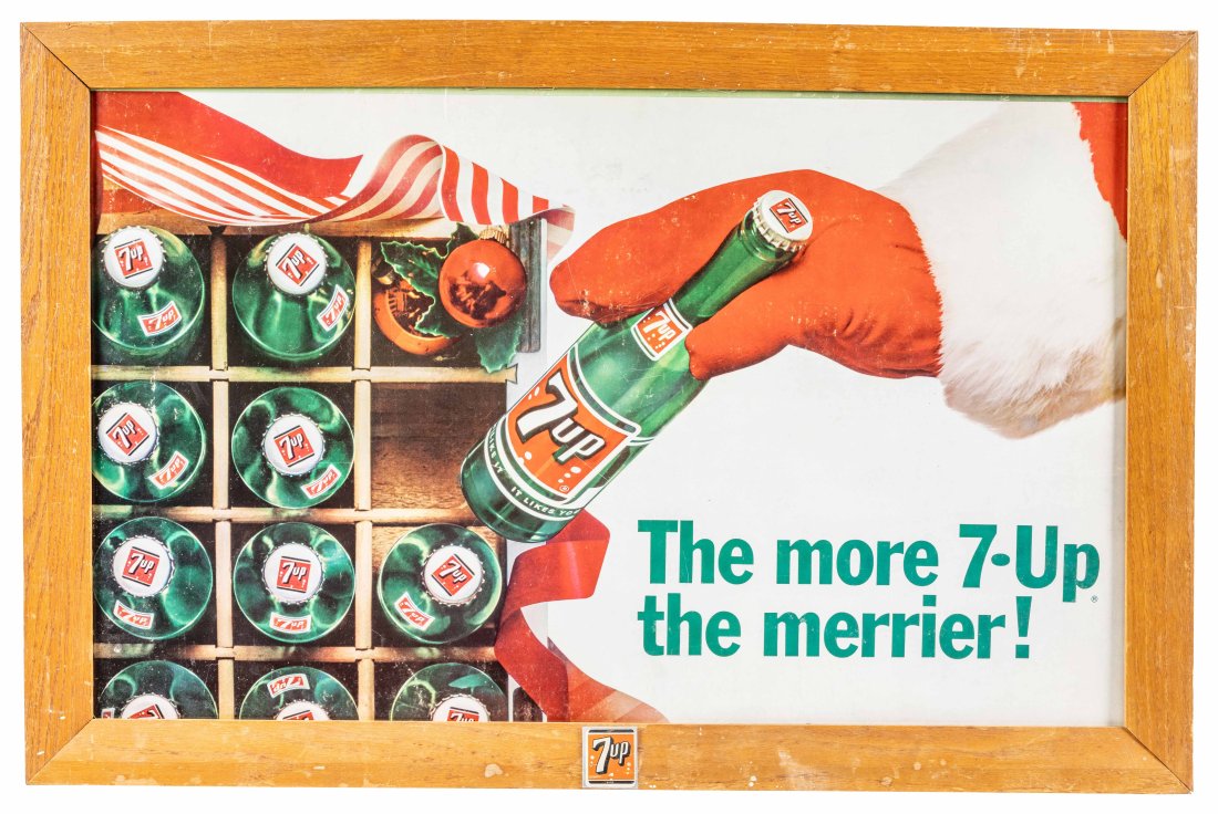 1965 The More 7Up The Merrier Double Sided Cardboard In Original 7Up Wood Frame (1 of 2)