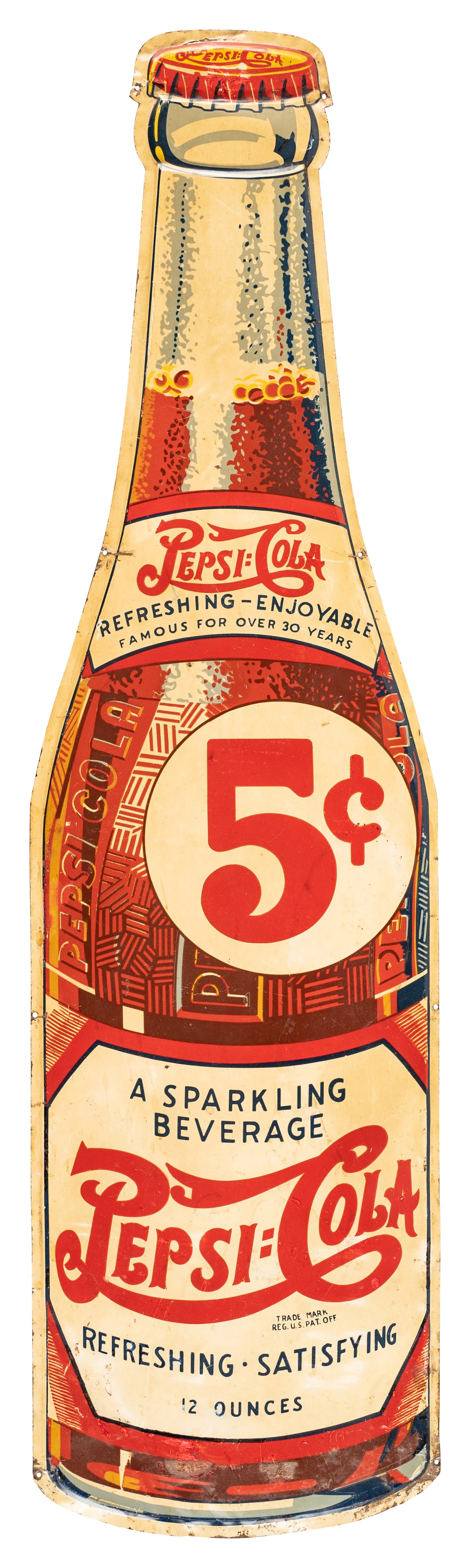 Pepsi Cola Double Dot Single Sided Metal Die Cut Bottle Sign (1 of 2)