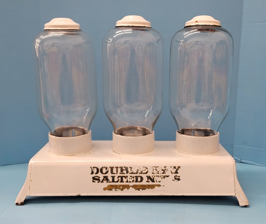 Porcelain Double Kay Salted Nuts Countertop Dispenser Circa 1920 (1 of 3)