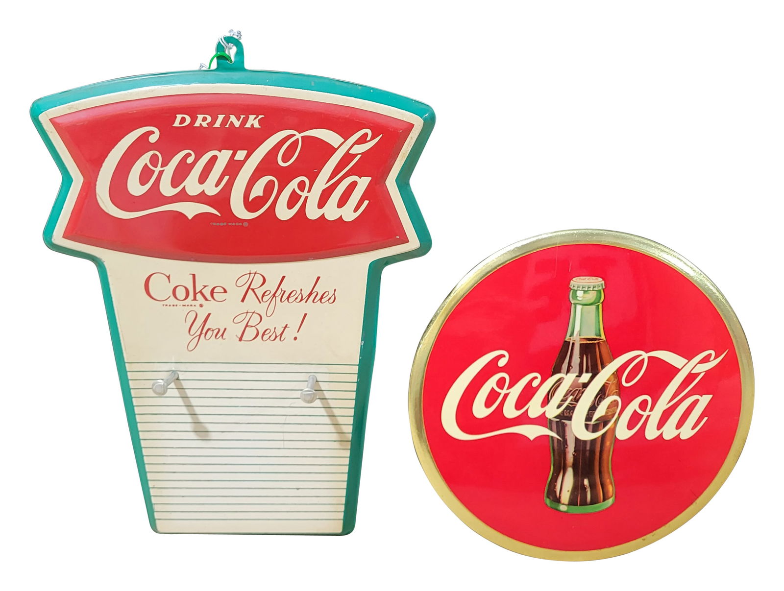 Drink Coca Cola Fishtail Calendar Holder Sign and Coca Cola Celluloid Sign (1 of 1)