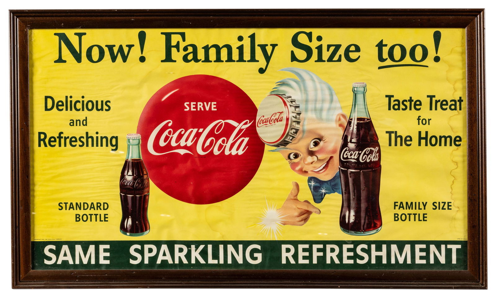 1955 Serve Coca Cola Family Size With Sprite Boy Framed Advertising (1 of 2)