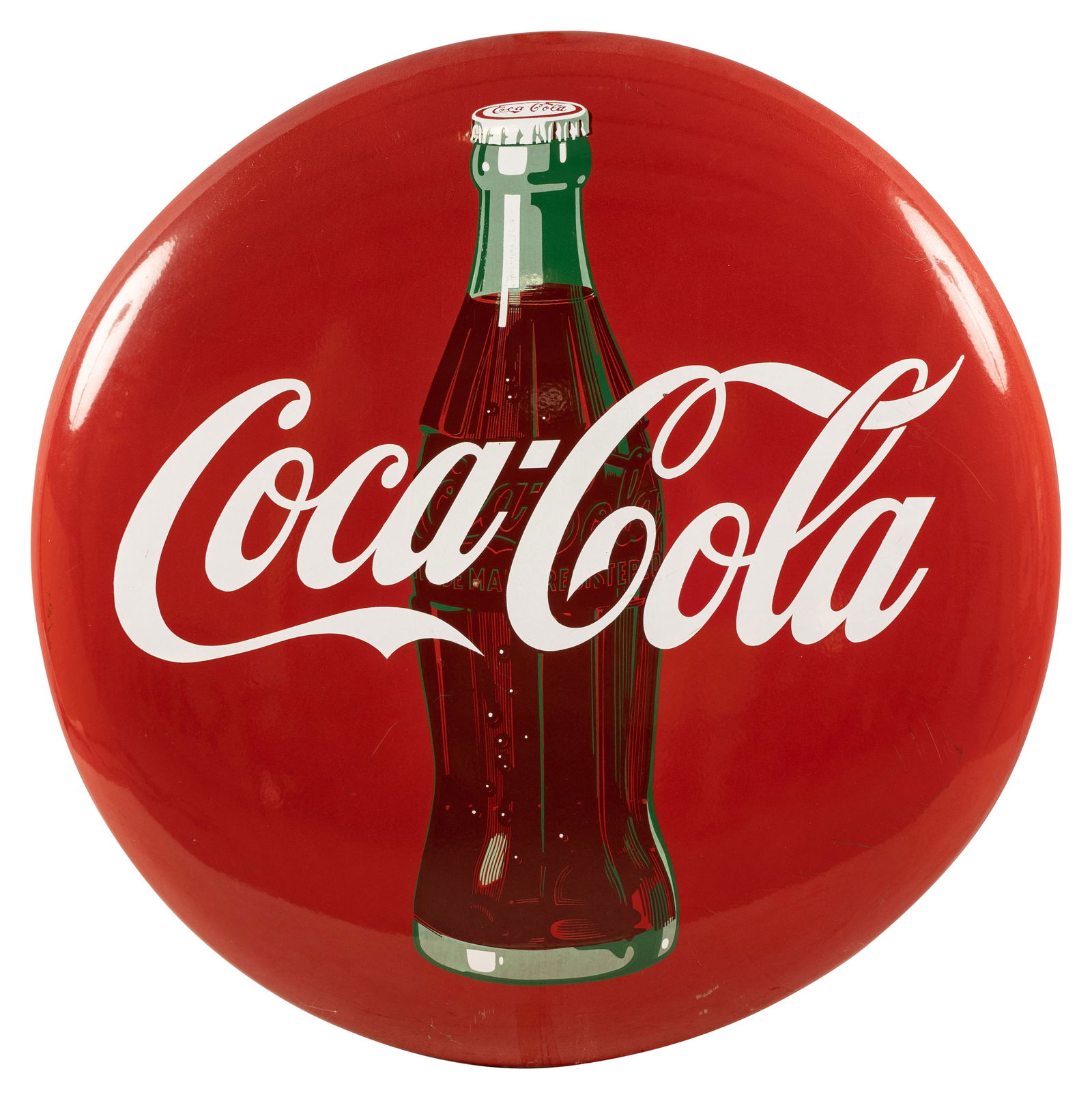 48" Porcelain Coca Cola Button Sign With Bottle (1 of 2)