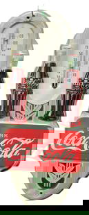 1942 Drink Coca Cola Embossed Thermometer: Tin thermometer with good color, light scuffs and scratches. 16" x 7". PLEASE NOTE, THERE IS ONLY ONE WAY TO PAY FOR ONLINE ITEMS IN THIS AUCTION WHICH IS THROUGH LIVE AUCTIONEERS. THIS IS THE MOST SE