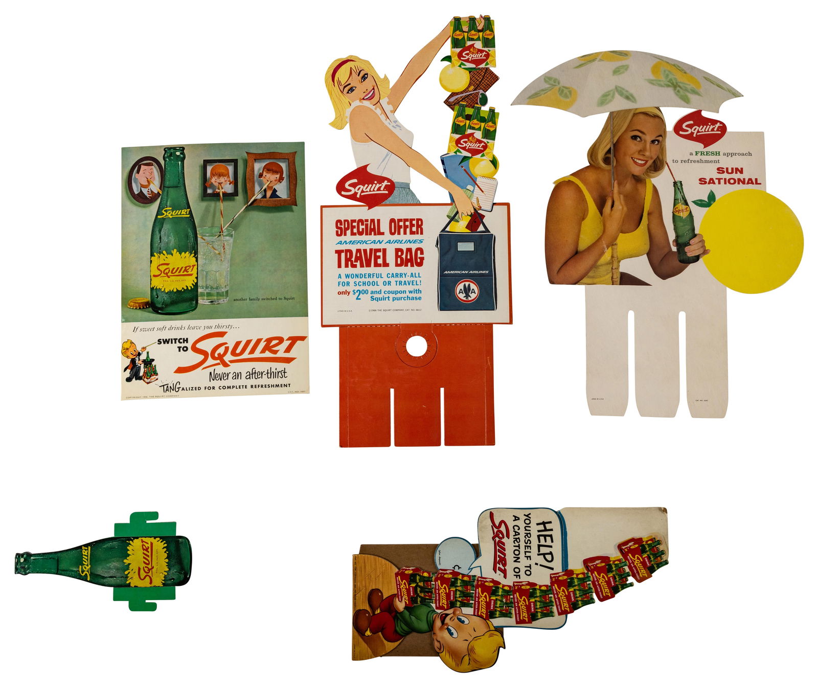 Lot of 5 Squirt Cardboard Sign Display Toppers, American Airlines, & 6 Pack (1 of 2)