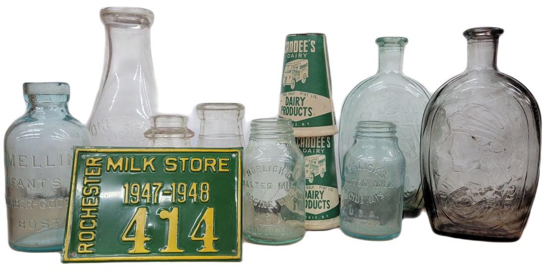 Candee's Dairy, Rochester Milk Store, Horlick's, Hillside, Misc. vintage bottle advertising lot (1 of 2)