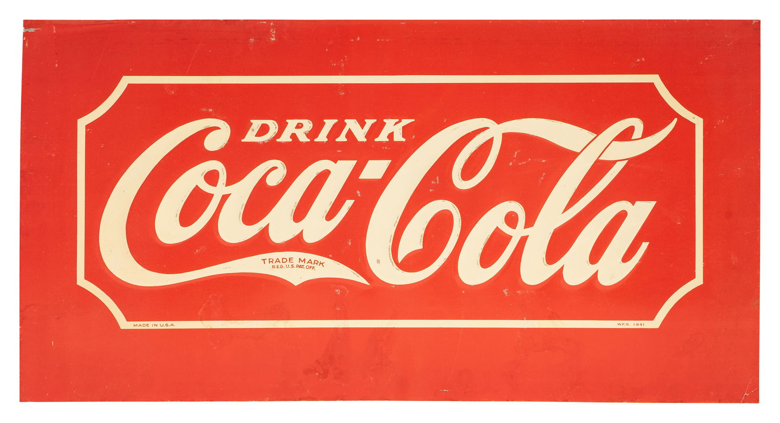 1941 Drink Coca Cola Tin Embossed Glascock Cooler Sign (1 of 2)