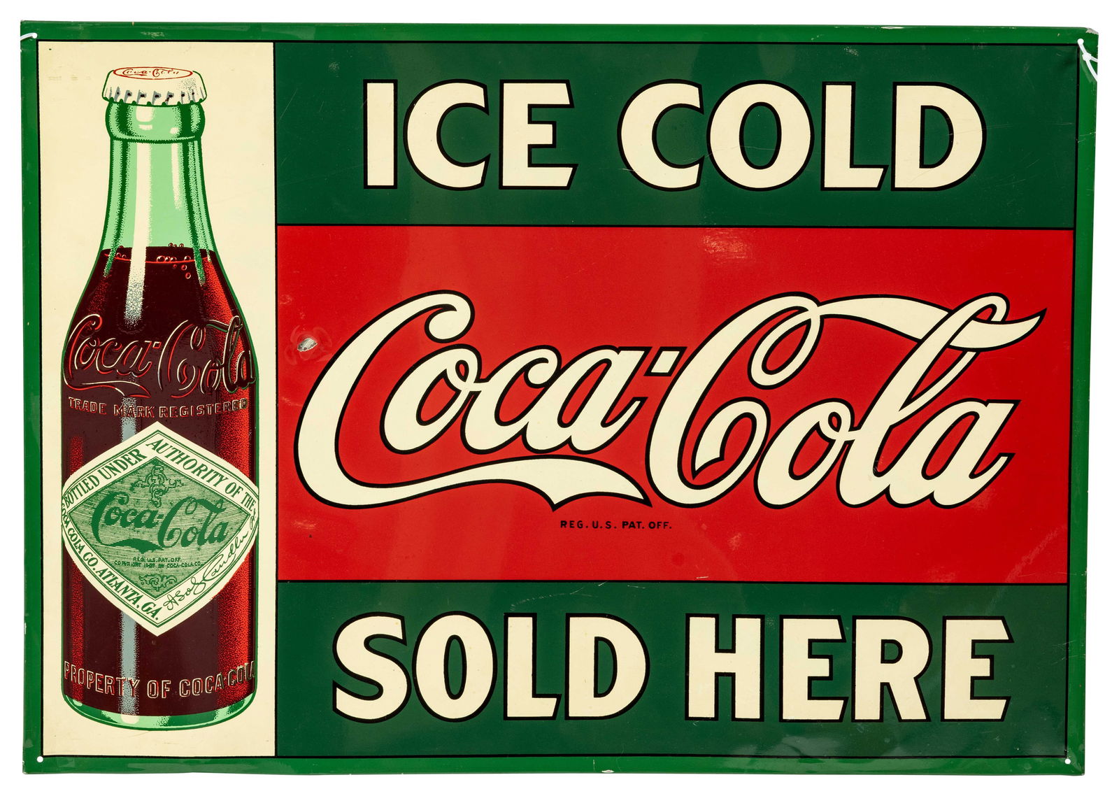 1970's Reproduction Ice Cold Coca Cola Sold Here Single Sided Tin Sign (1 of 2)