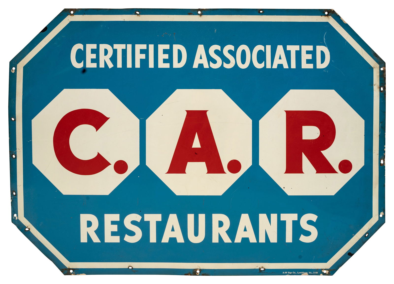 Certified C.A.R. Restaurants Single Sided Metal Sign (1 of 2)