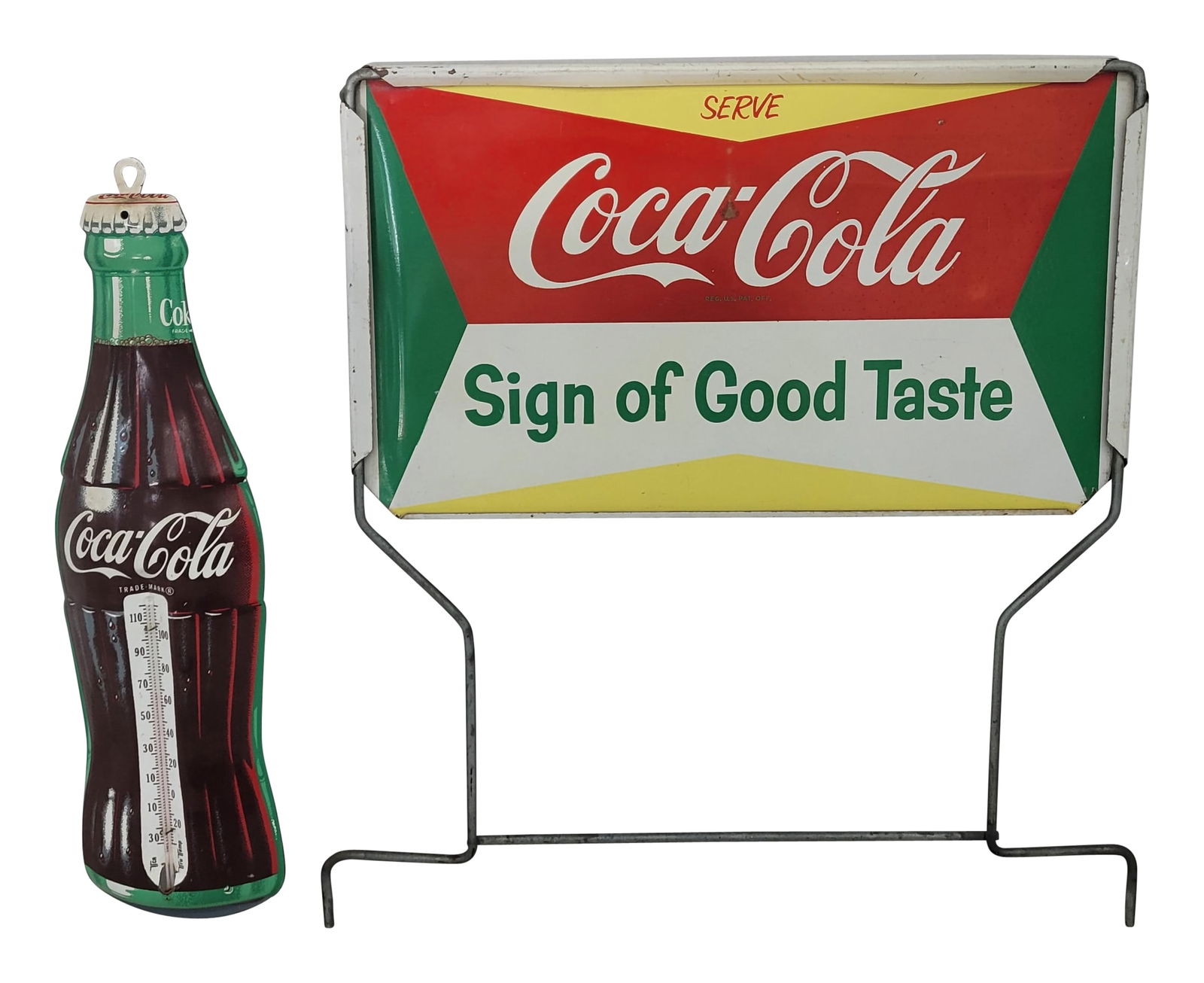 Coca Cola Bottle Thermometer & Coca Cola Sign of Good Taste Double Sided Rack Sign (1 of 1)