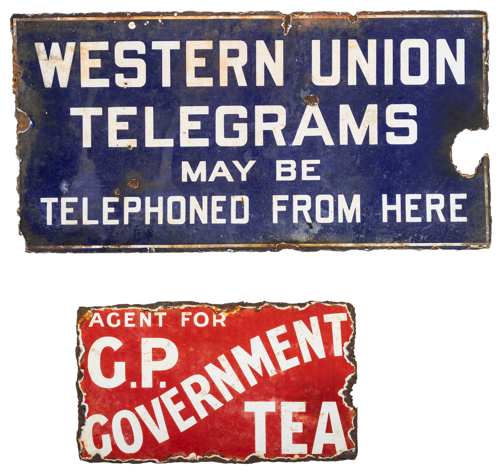 Western Union Telegraph & Government Tea DSP Signs Lot of 2 (1 of 2)