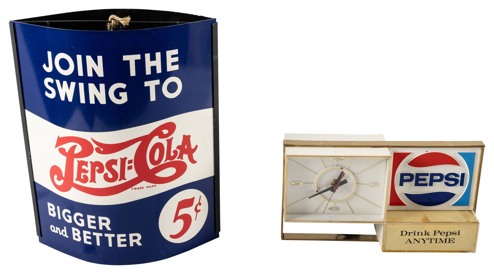 Pepsi Cola Clock & Modern Pepsi Cola String Holder Sign