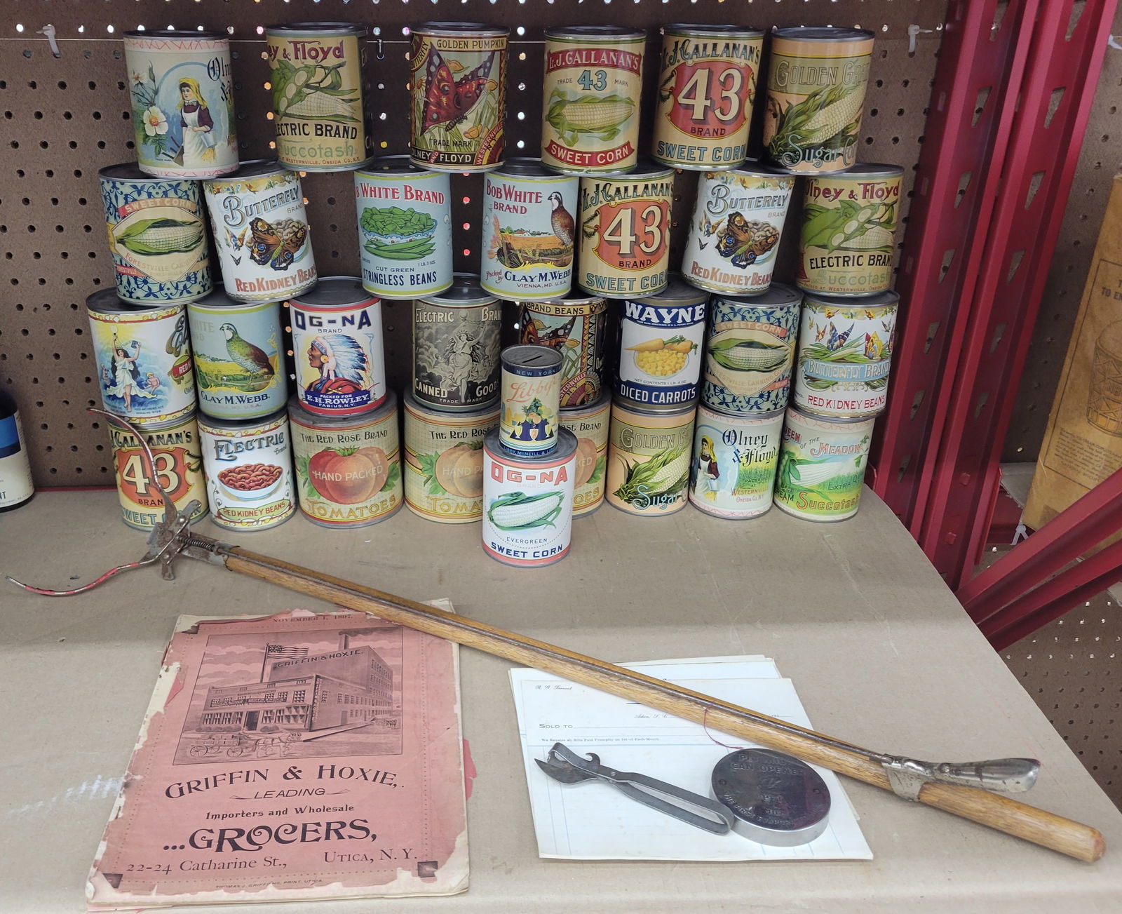 Misc. lot of tin cans, 1897 Griffin and Hoxie Grocers Catalog (1 of 1)