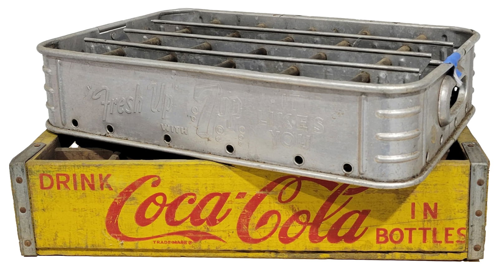 Seven Up 7up & Coca Cola Advertising Bottle Crates Carriers (1 of 1)