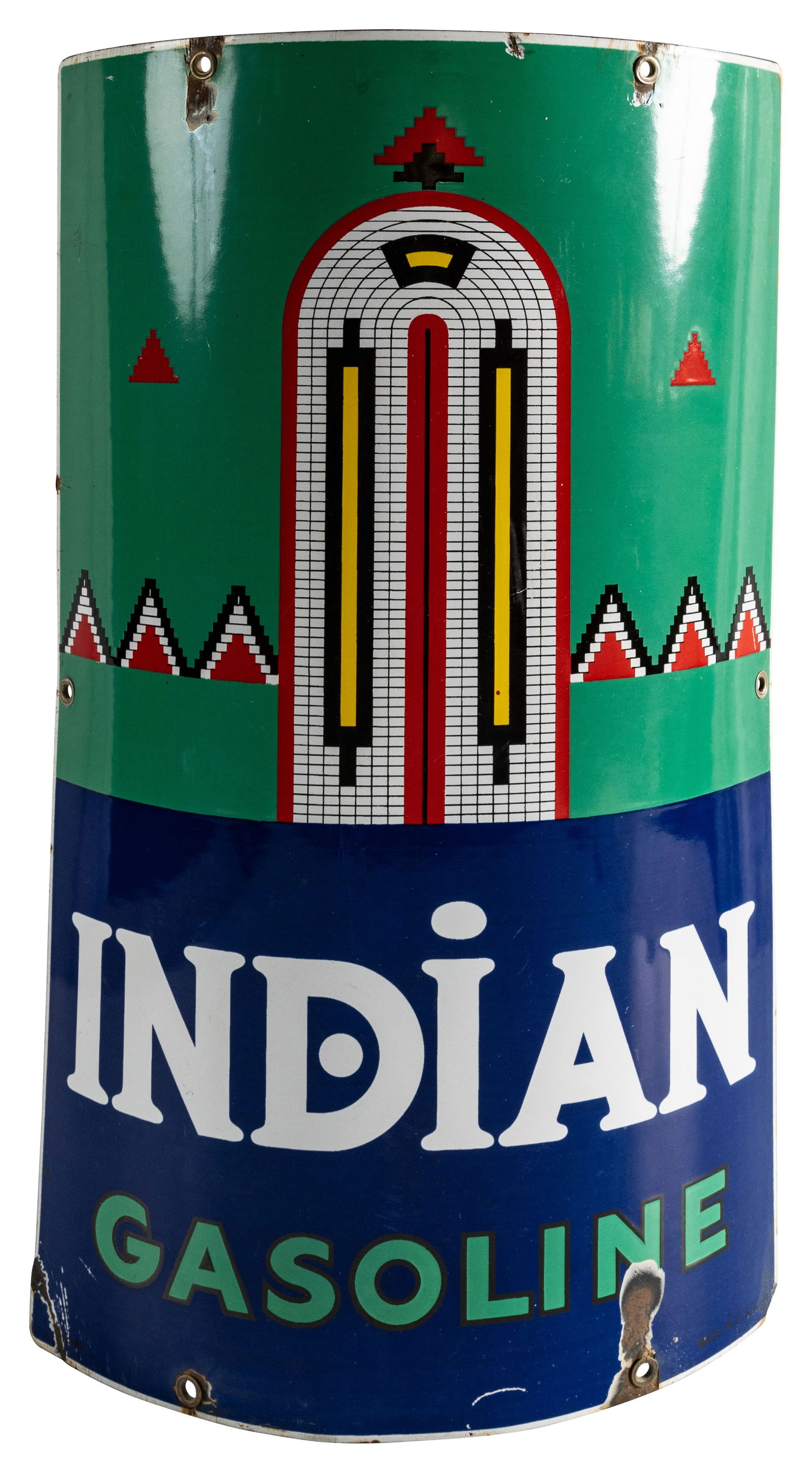 1940 Indian Gasoline Curve SSP Gas Pump Plate Sign (1 of 2)