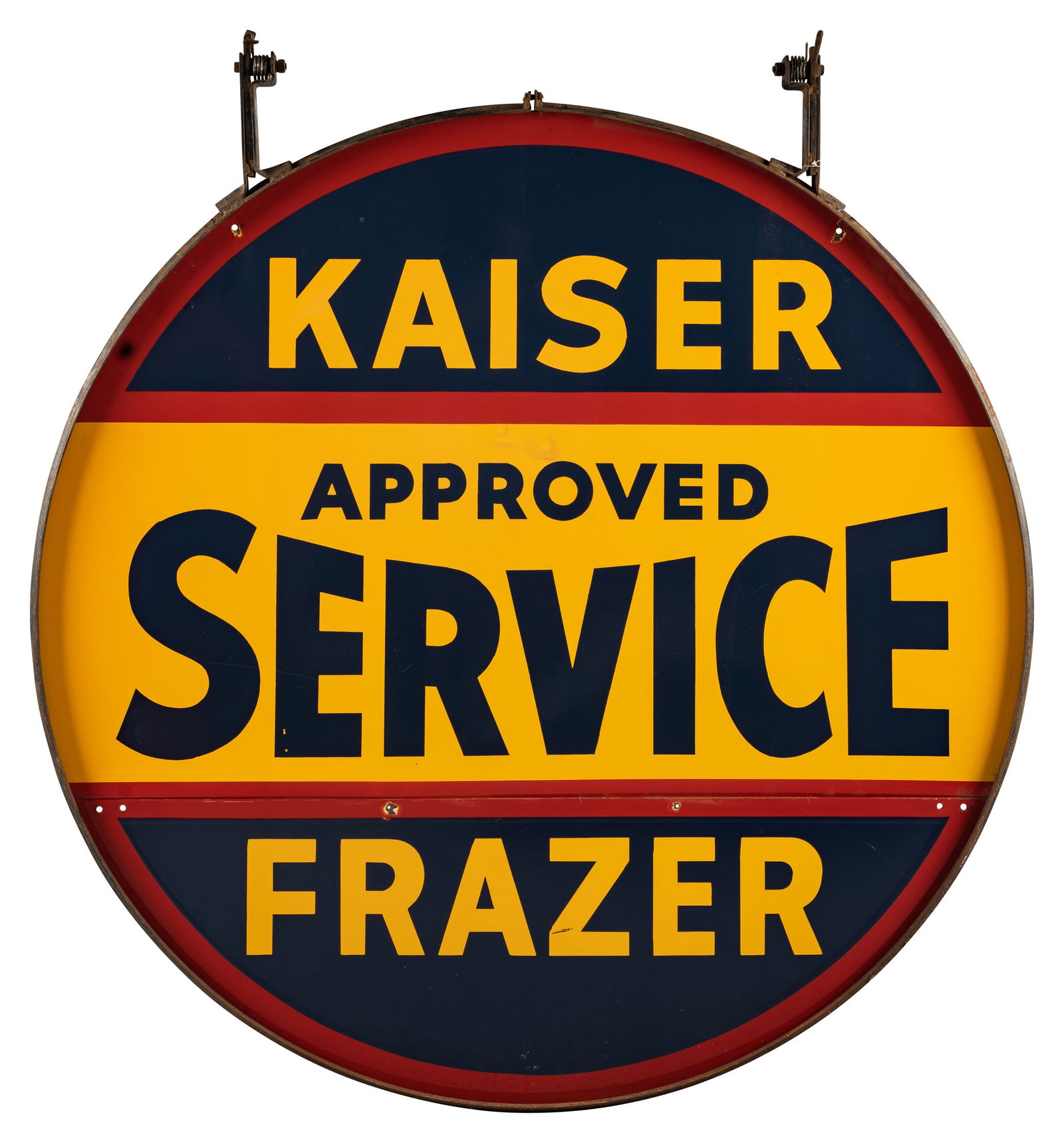 Kaiser Frazer Approved Service 58" Double Sided Porcelain Sign w/ Ring (1 of 2)