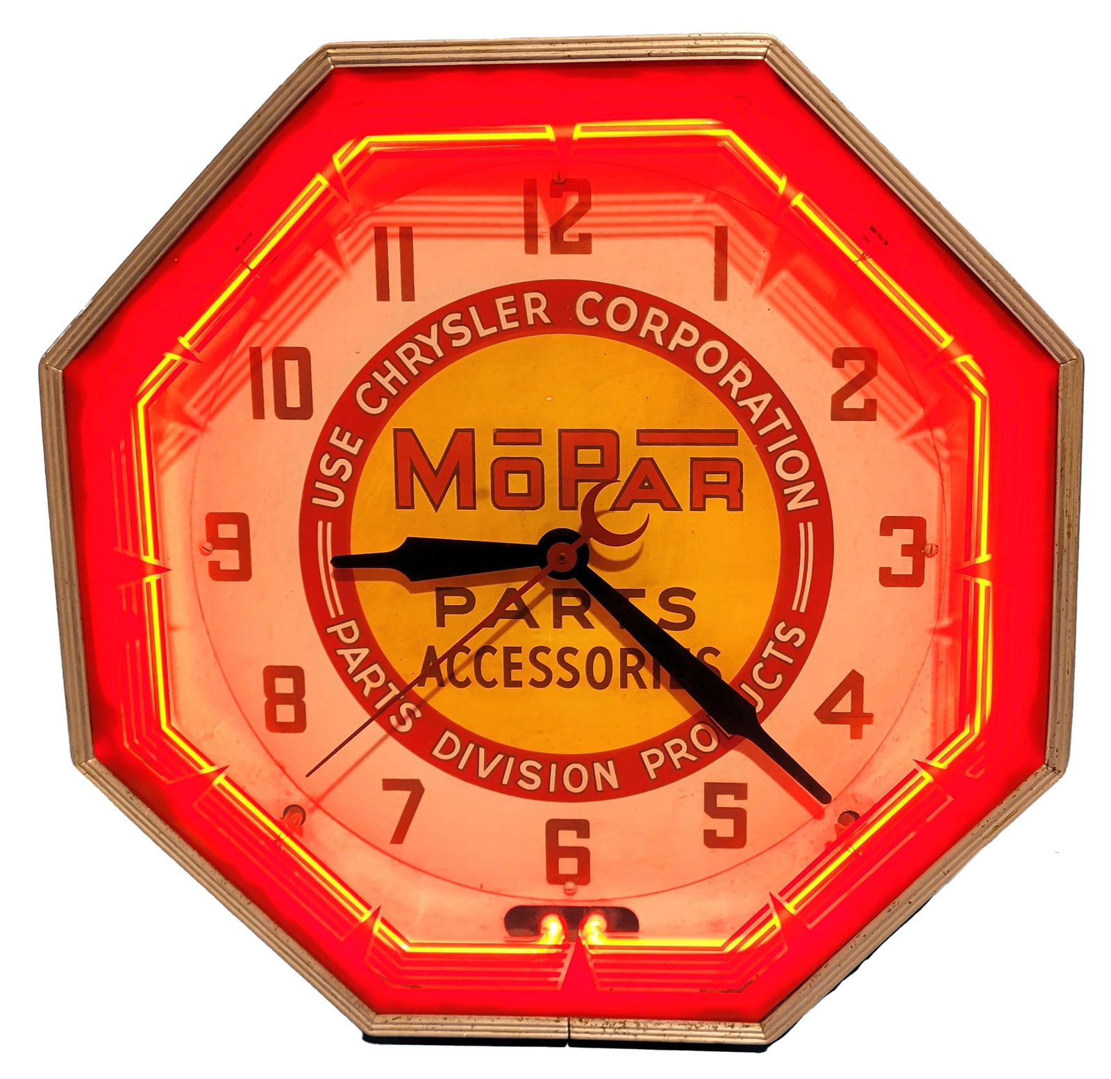 Chrysler Mopar Parts & Accessories Octagon Neon Advertising Clock (1 of 3)