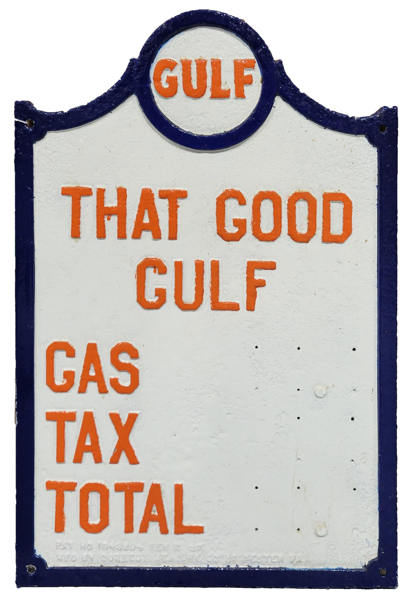 Gulf No-Nox Ethyl Gas Tax Total Embossed Cast Iron Sign (1 of 2)