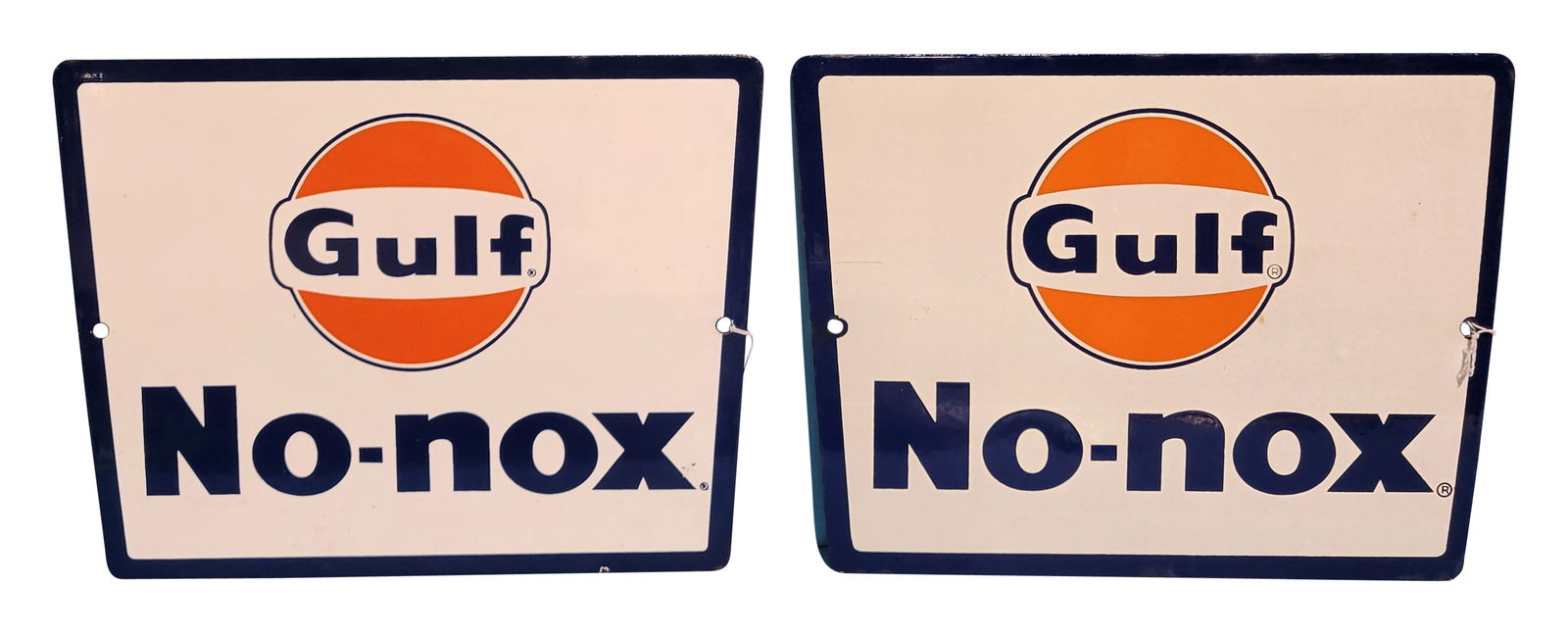Lot of 2 Gulf No-nox Single  Gas Pump Plate Signs (1 of 1)