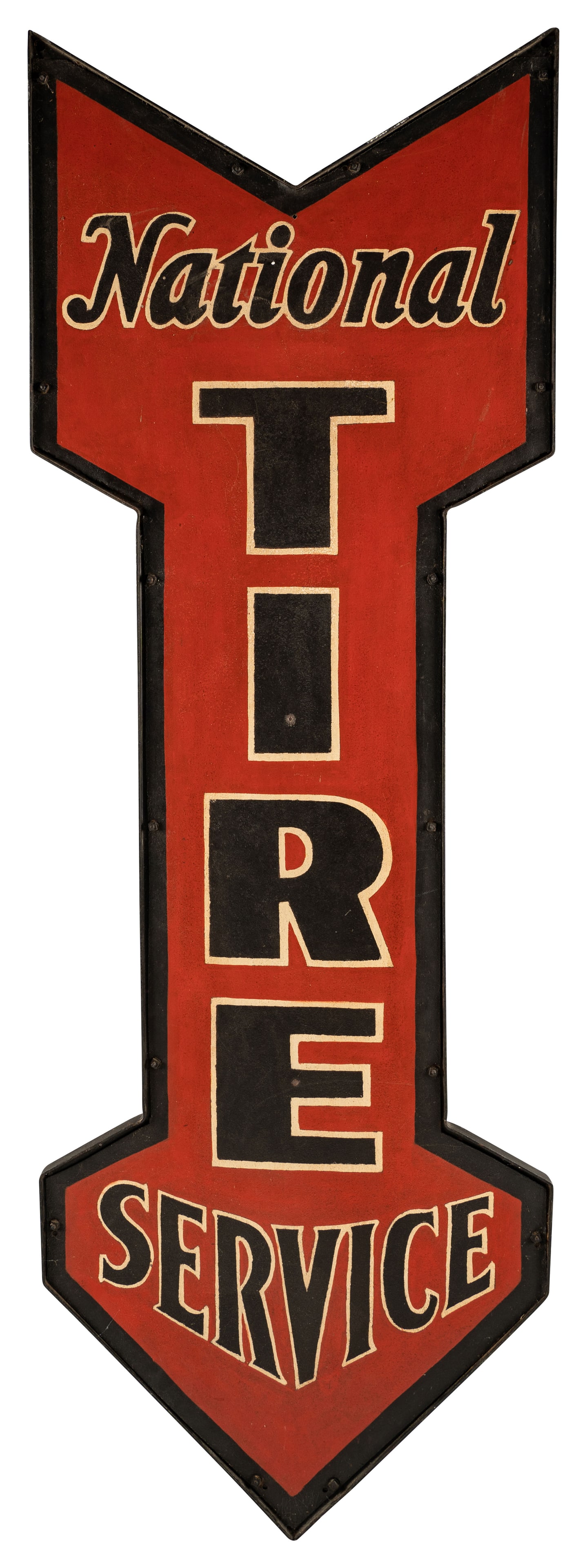 National Tire Service Double Sided Tin Arrow Sign in Bracket (Repainted) (1 of 2)