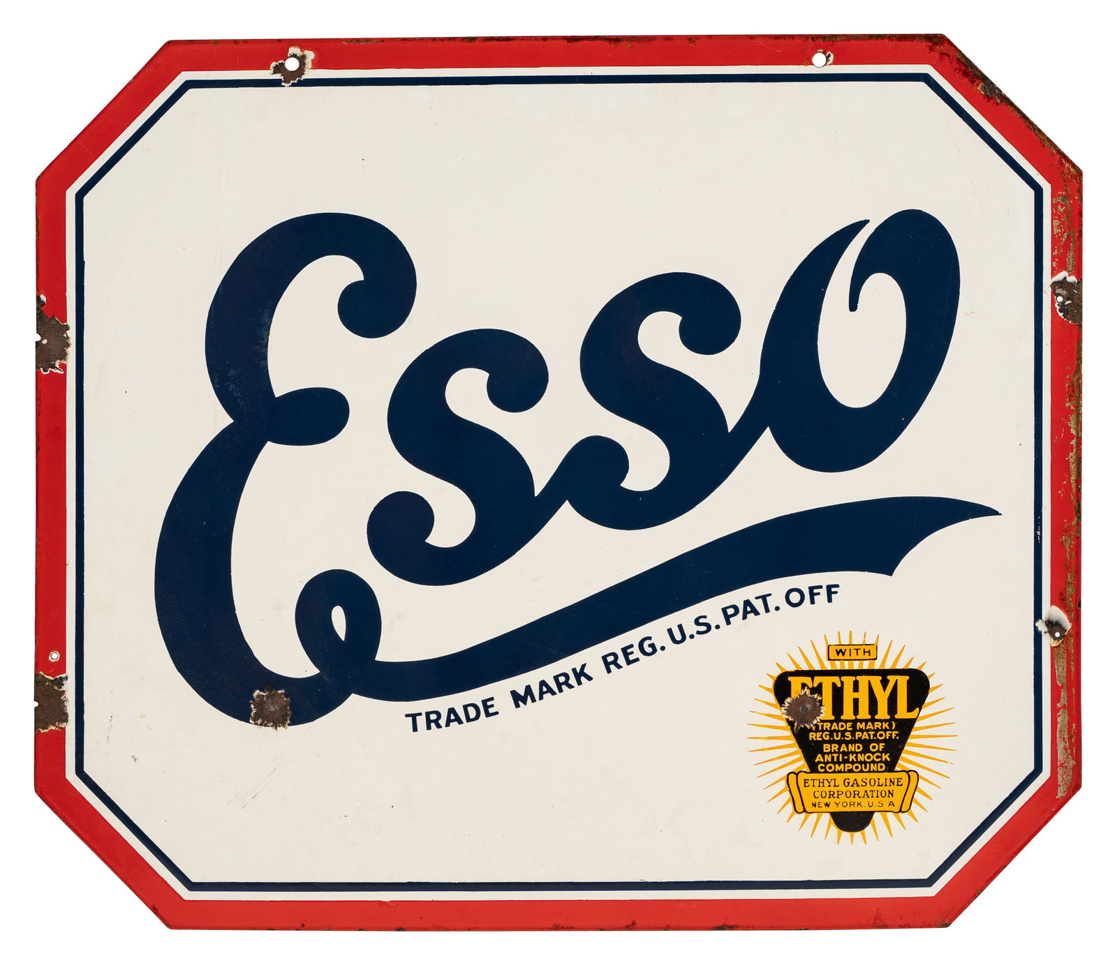 Esso Ethyl Double Sided Porcelain Sign w/ Logo (1 of 2)