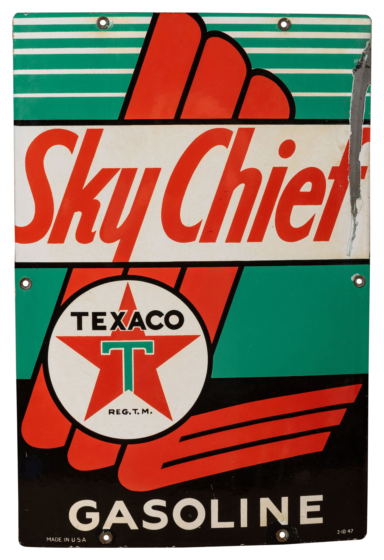 1947 Texaco Sky Chief Gasoline Porcelain Pump Plate (1 of 2)