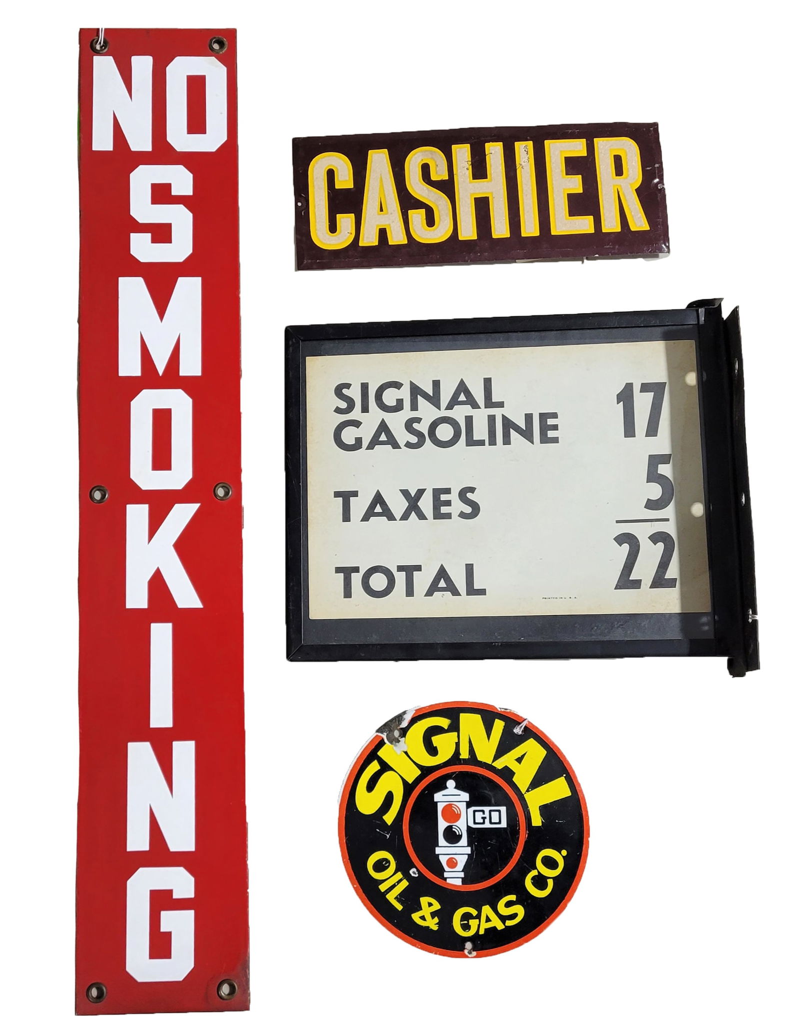Lot of 4 Signs Signal, No Smoking, & Cashier (1 of 1)