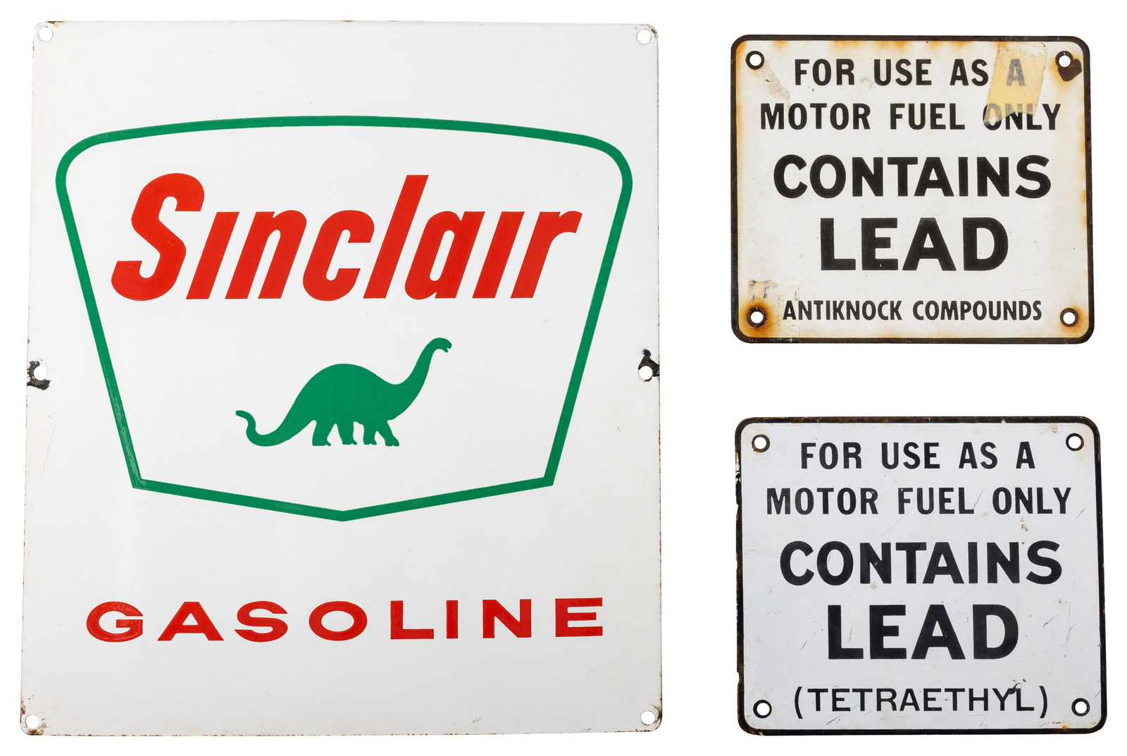 Sinclair Gasoline SSP Pump Plate & Two SSP Contains Lead Signs (1 of 1)