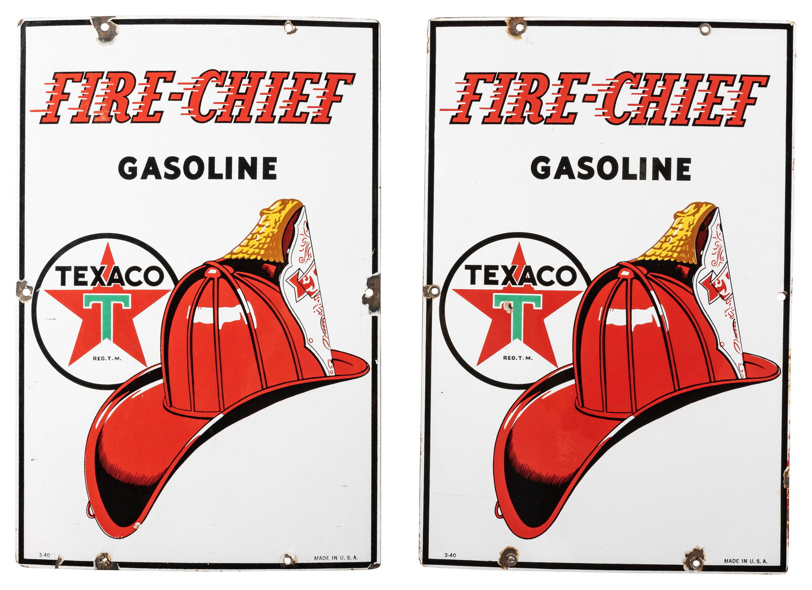 Lot of 2 1940 Texaco Fire Chief Gasoline Porcelain Pump Plates (1 of 2)