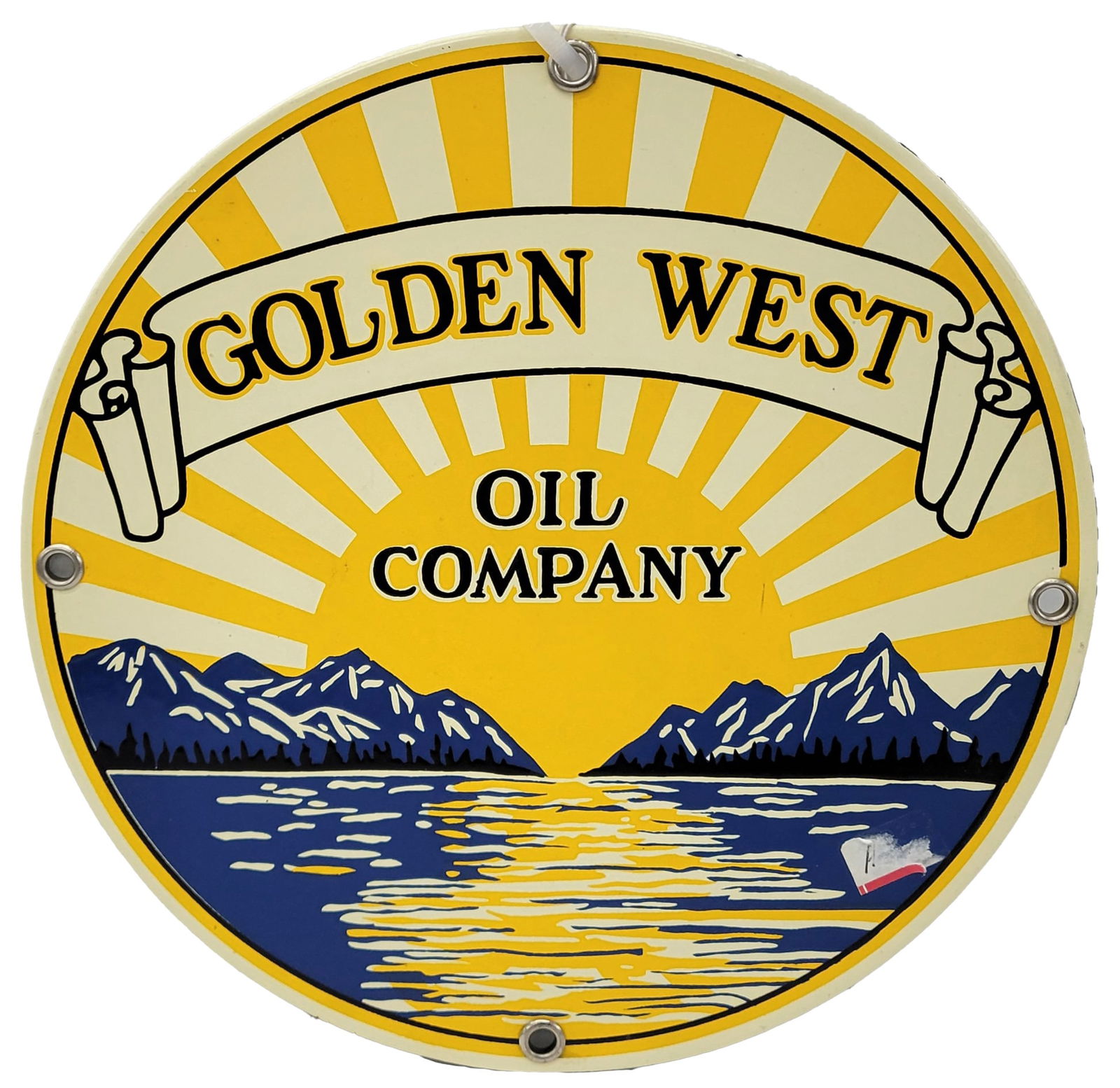 Golden West SSP Gas Pump Plate Sign AGE UNKNOWN: Heavy SSP sign has great graphics. The sign is very clean. 10"d. AGE UNKNOWN. PLEASE NOTE, THERE IS ONLY ONE WAY TO PAY FOR ONLINE ITEMS IN THIS AUCTION WHICH IS THROUGH LIVE AUCTIONEERS. THIS IS THE