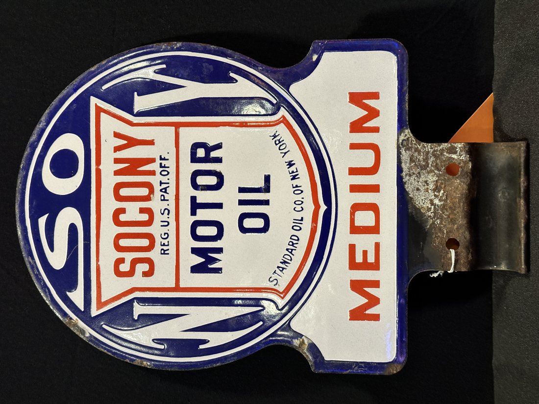 Socony Motor oil medium license plate porcelain topper (1 of 2)