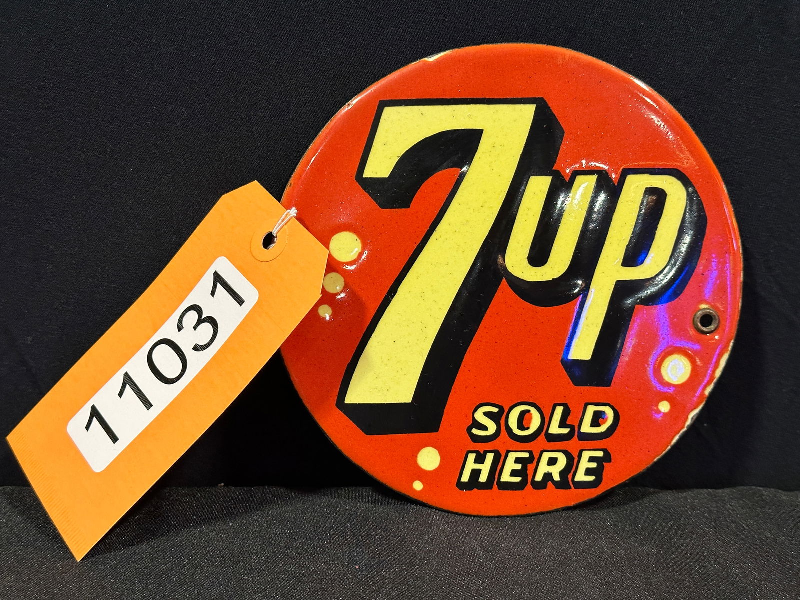 7up Round sold here porcelain sign (1 of 2)
