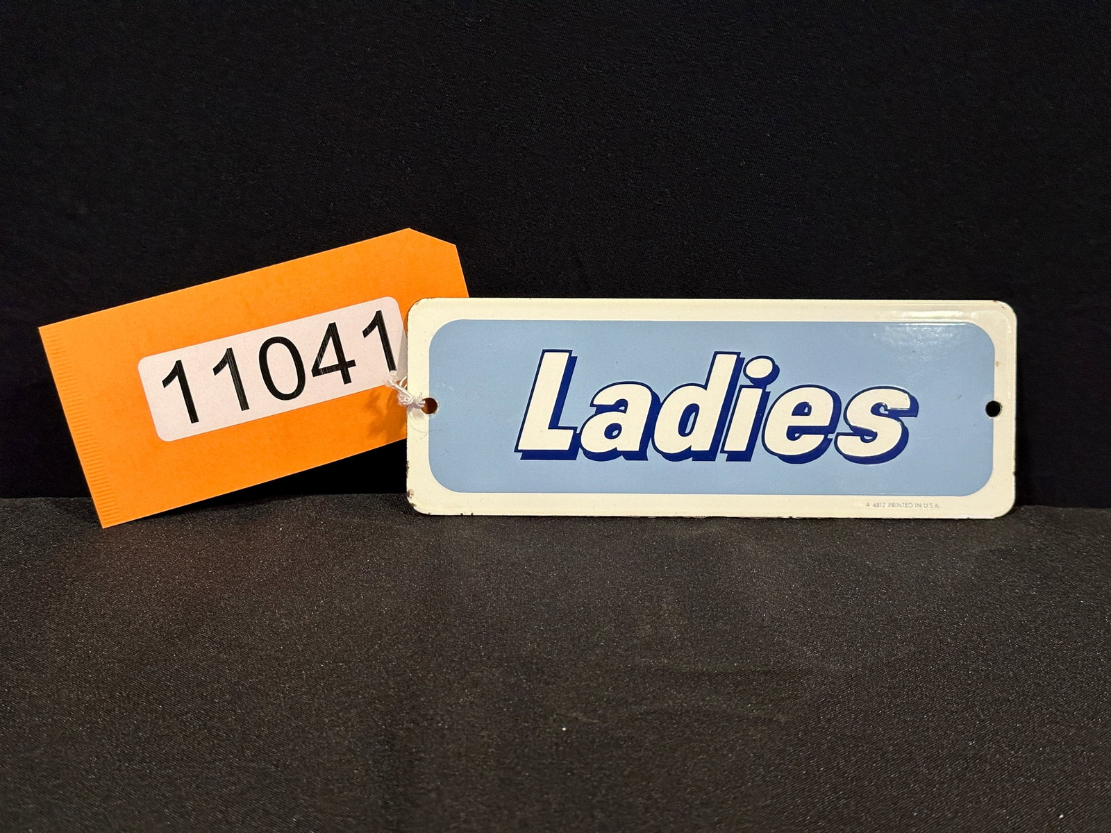 Mobil Ladies Rest room porcelain sign women?s: SSP (single sided porcelain) Mobil Ladies rest room porcelain sign women?s. 2.5" H x 7" W.