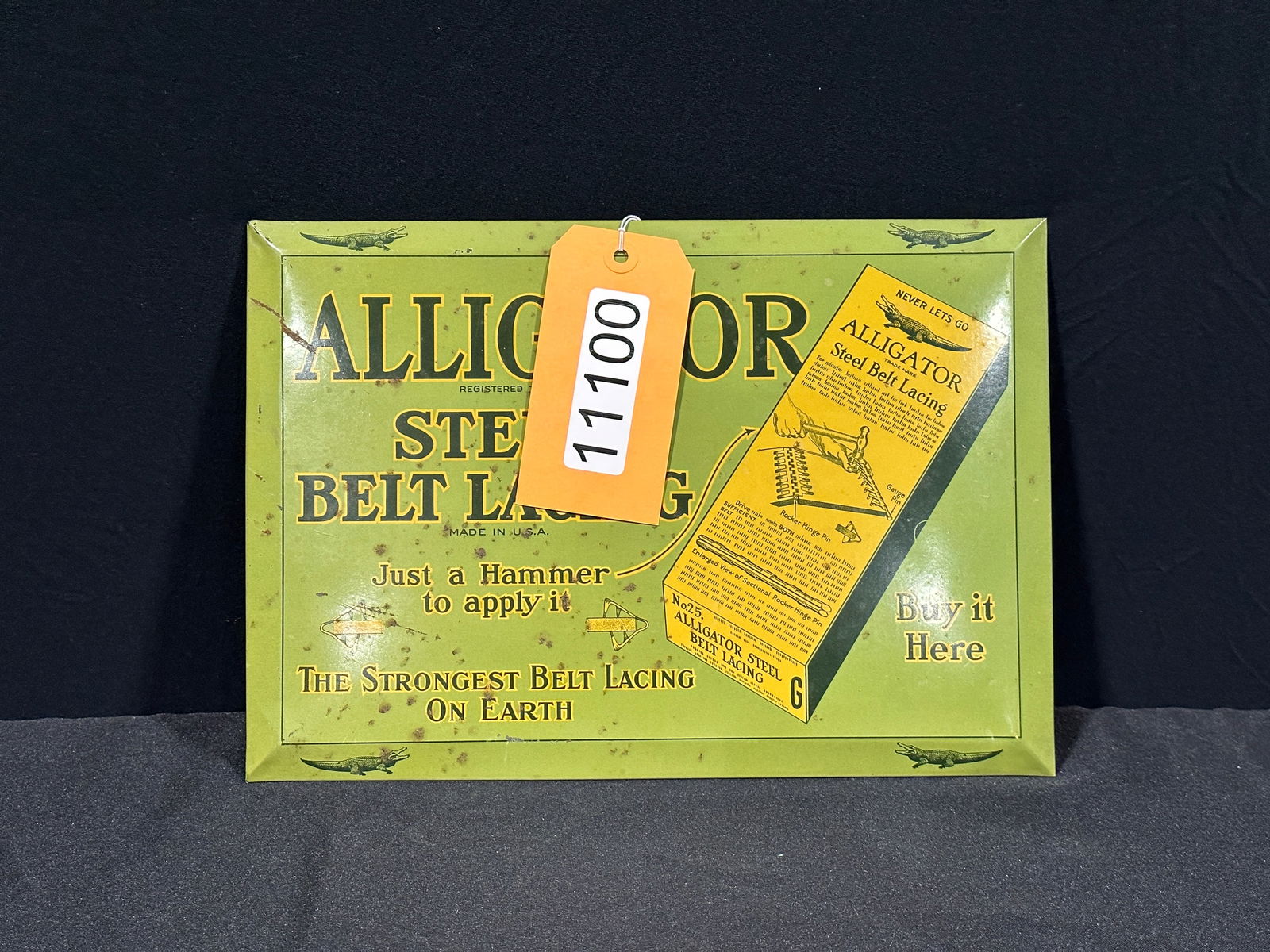 Alligator Steel Belt lacing Tin sign cardboard back (1 of 2)