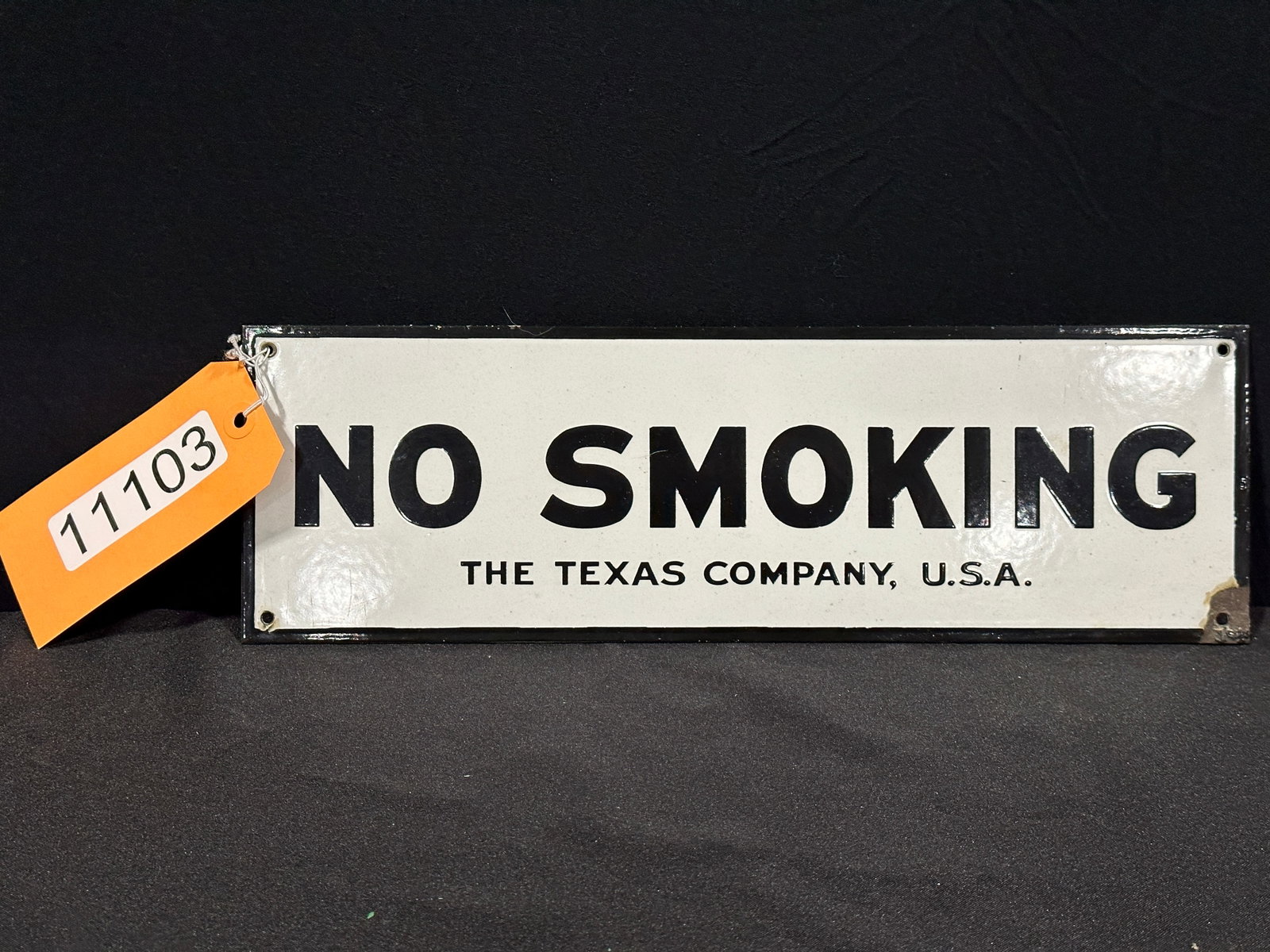 No smoking Texas Company porcelain sign: SSP (single sided porcelain) No Smoking Texas Company porcelain sign. 4.75" H x 15" W.