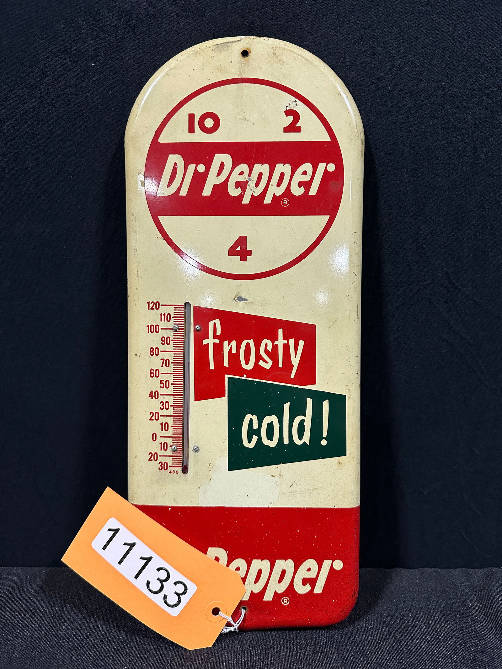 Dr Pepper 10 2 4 Frosty cold tin metal thermometer sign (1 of 2)