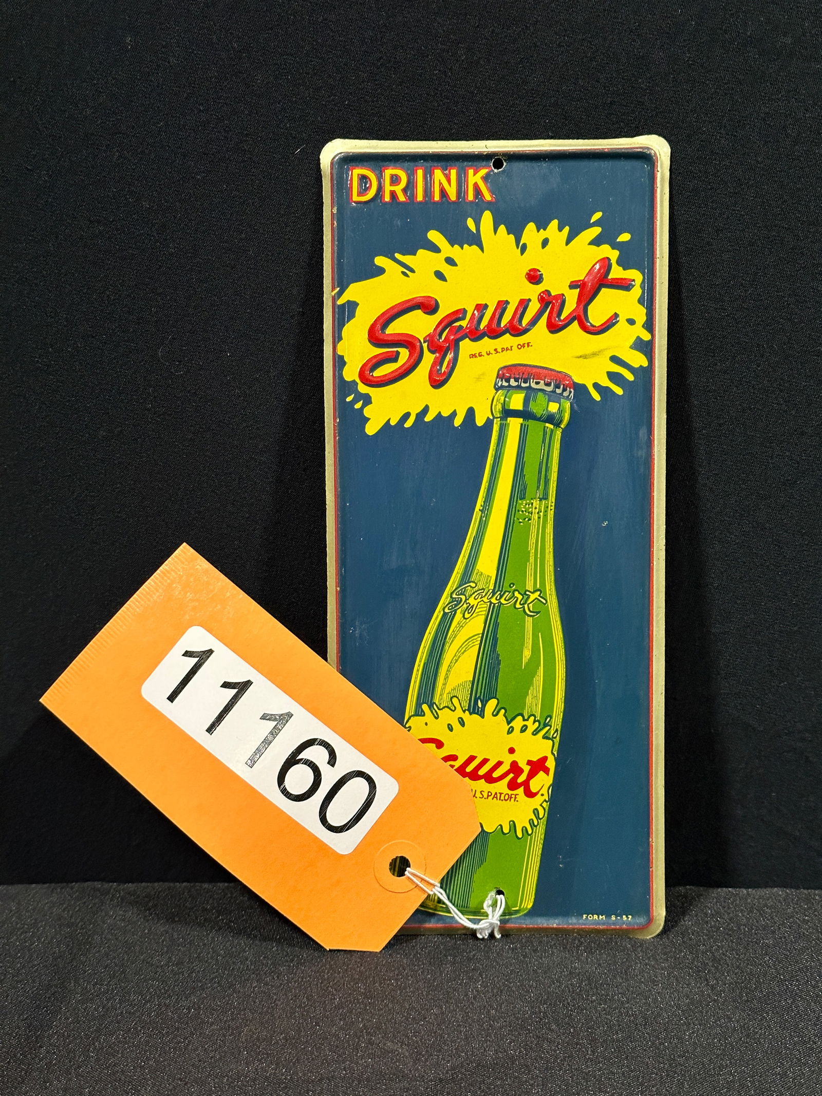 Drink squirt 1957 soda metal tin tacker display sign (1 of 2)