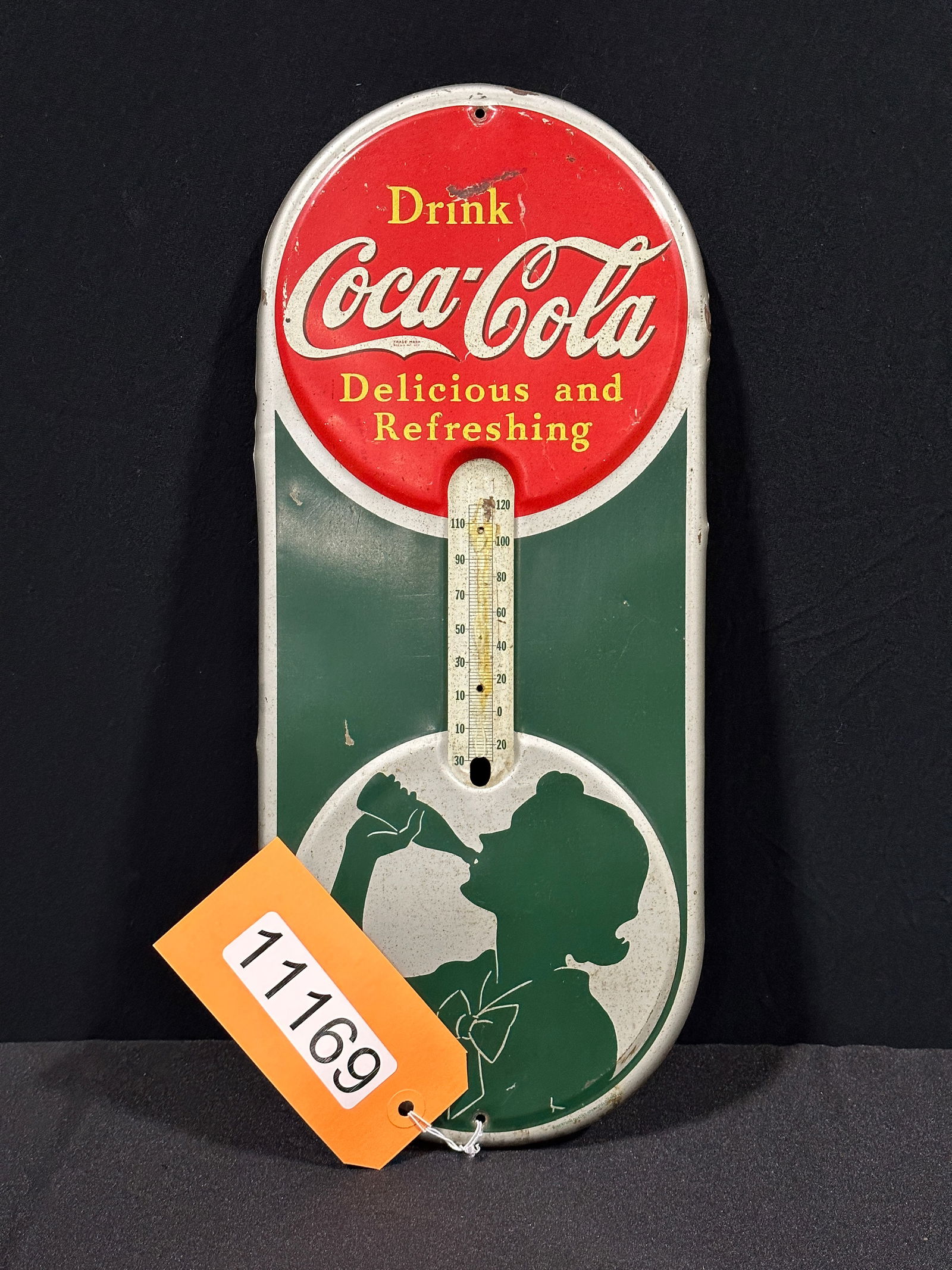 Drink Coca Cola Coke 1939 tin metal thermometer sign (1 of 2)