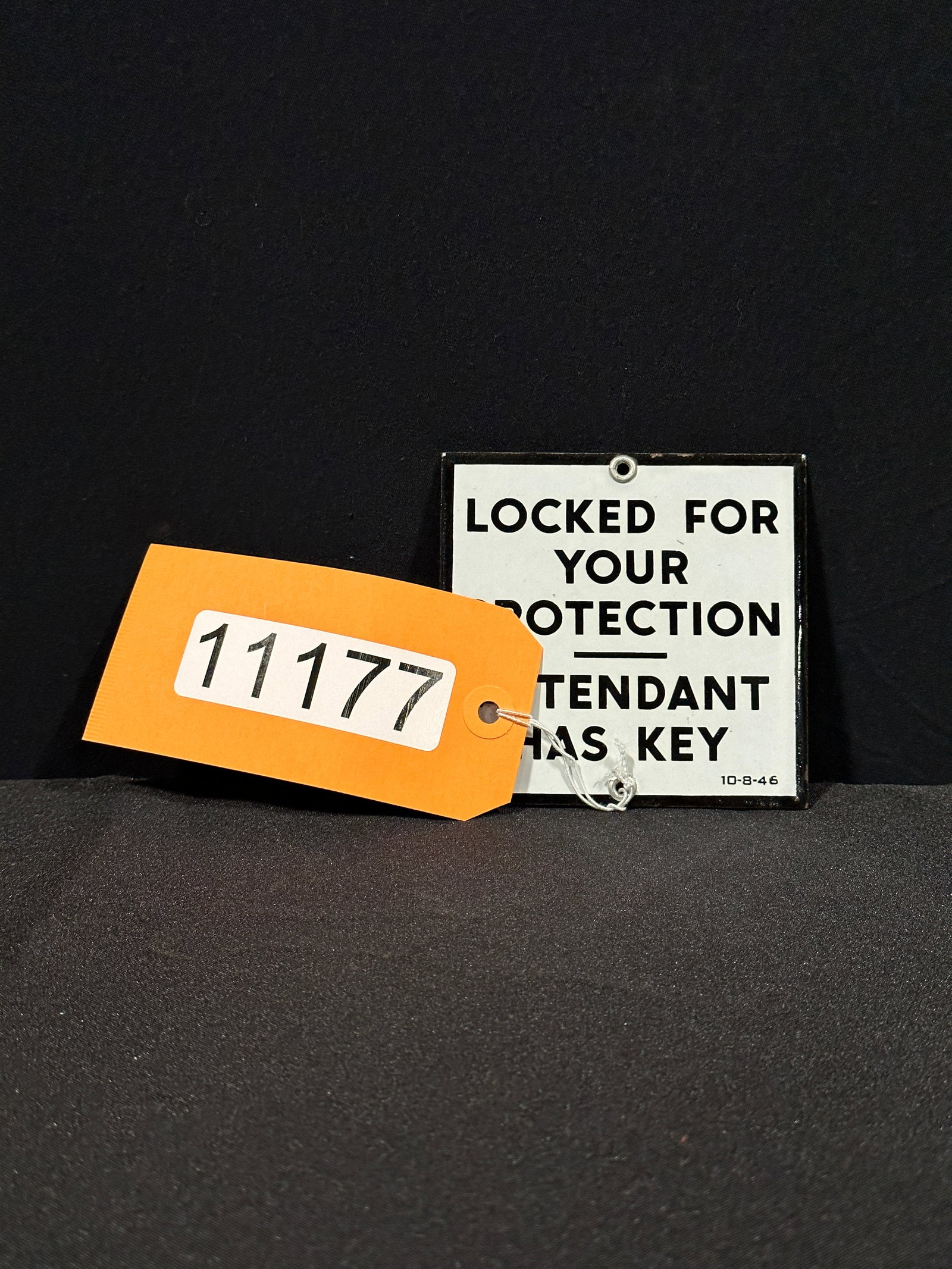 Locked for protection bathroom restroom porcelain sign: SSP (single sided porcelain) locked for your protection attendant has key porcelain sign. 4" H x 4" W.