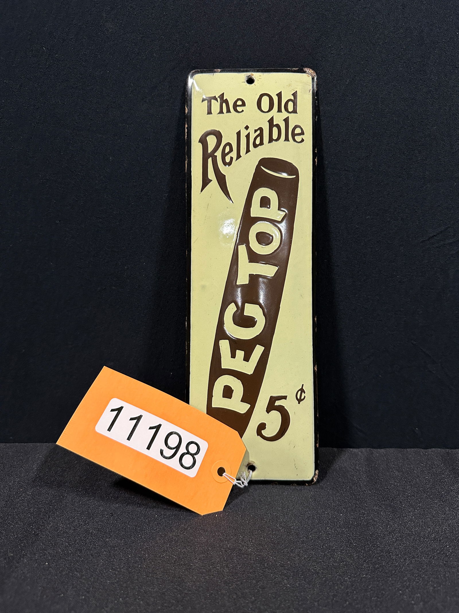 OLD RELIABLE PEG TOP CIGARS PORCELAIN DOOR PUSH SIGN (1 of 2)