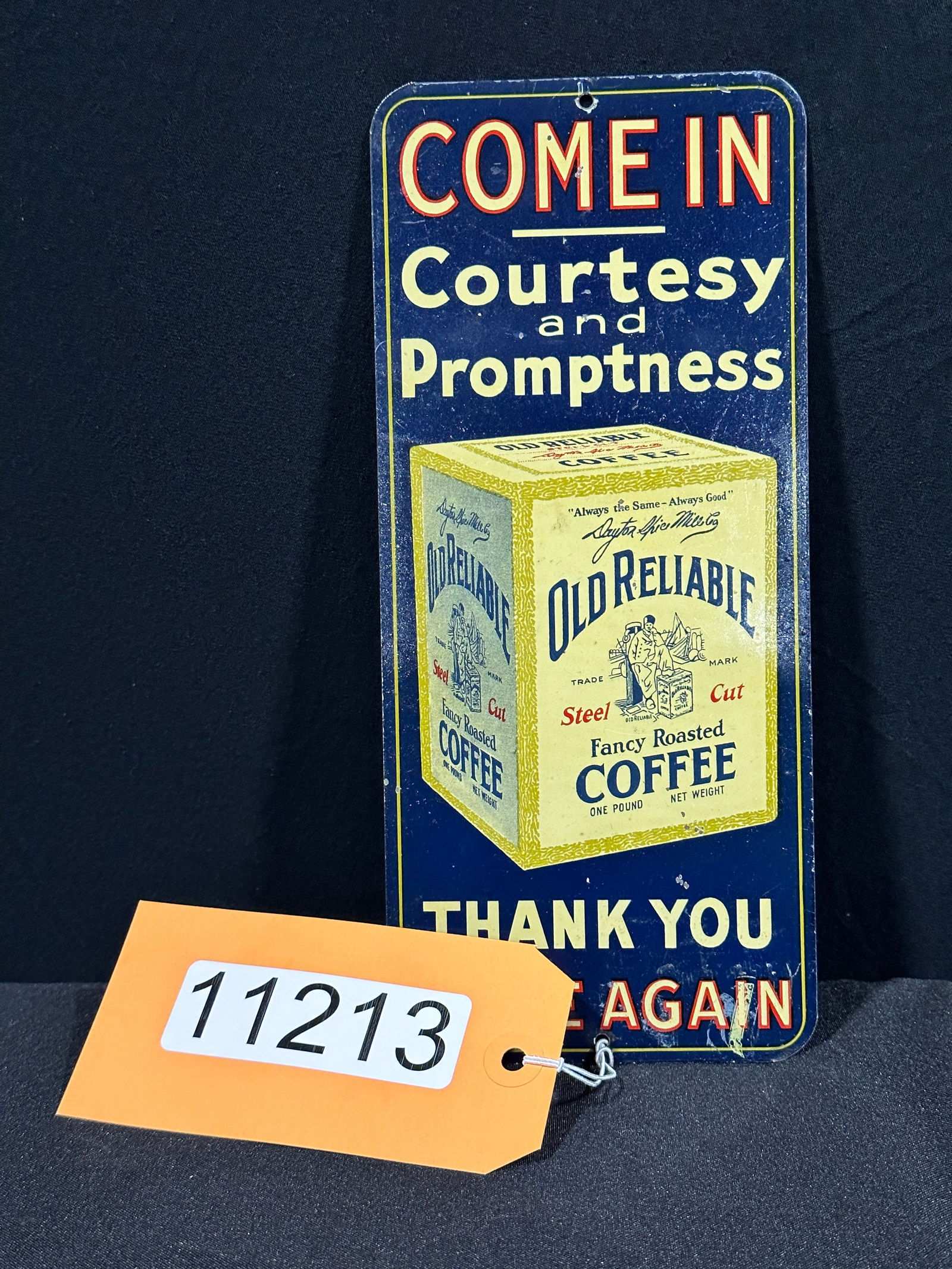 Old Reliable fancy coffee metal tin door push sign (1 of 2)