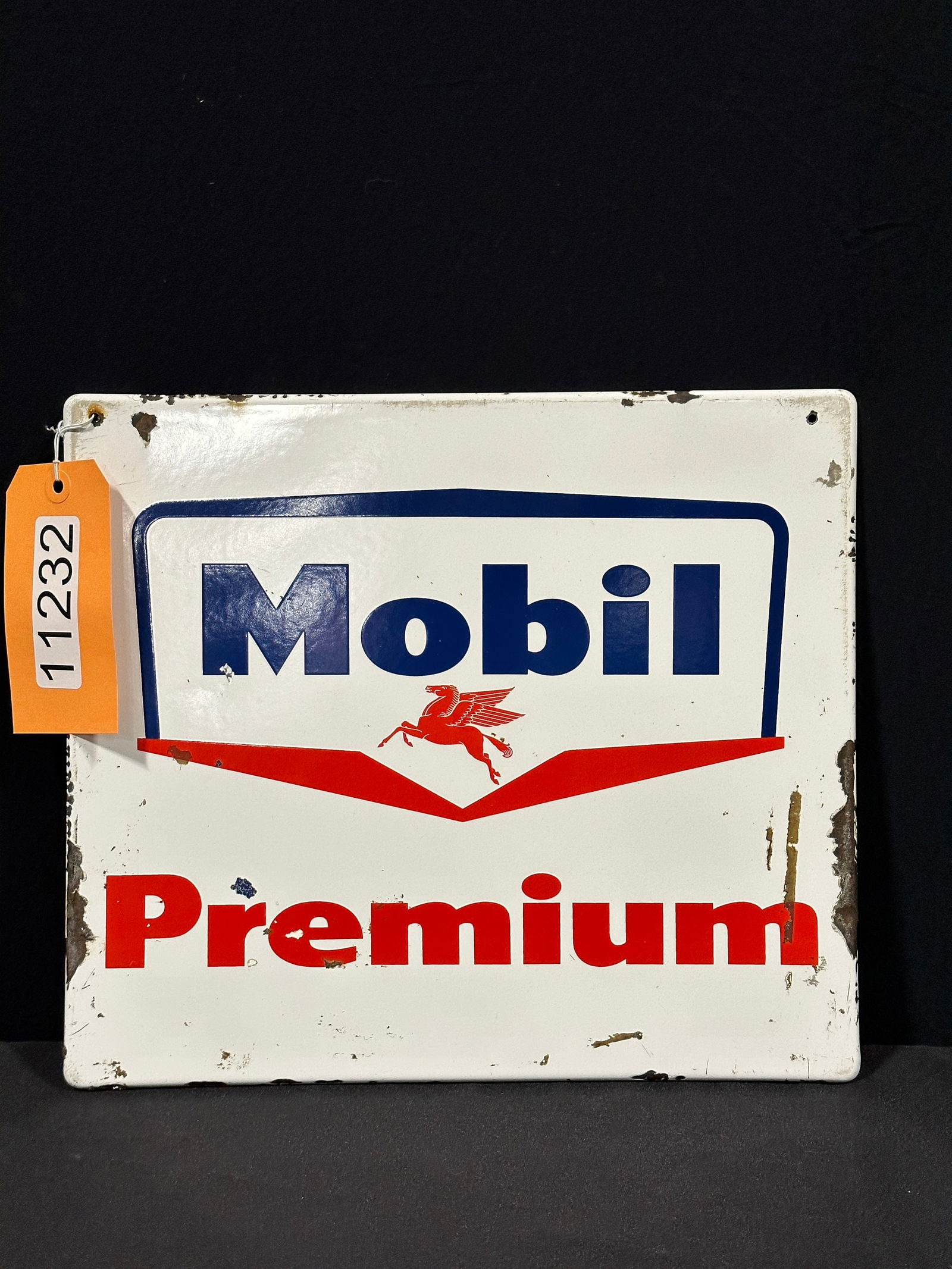 Mobil gas premium porcelain pump plate sign (1 of 2)