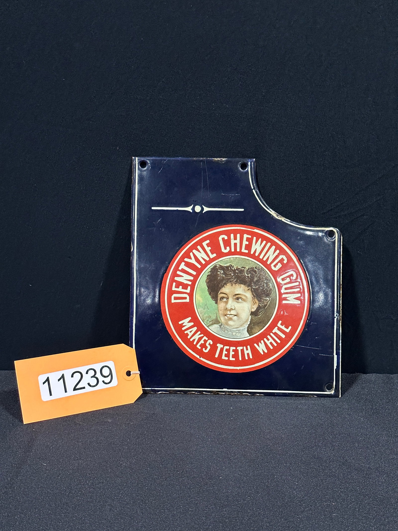 Dentyne Chewing gum teeth white porcelain sign: SSP (single sided porcelain) Dentyne chewing gum makes teeth white porcelain sign. 9.5" H x 8.5" W.