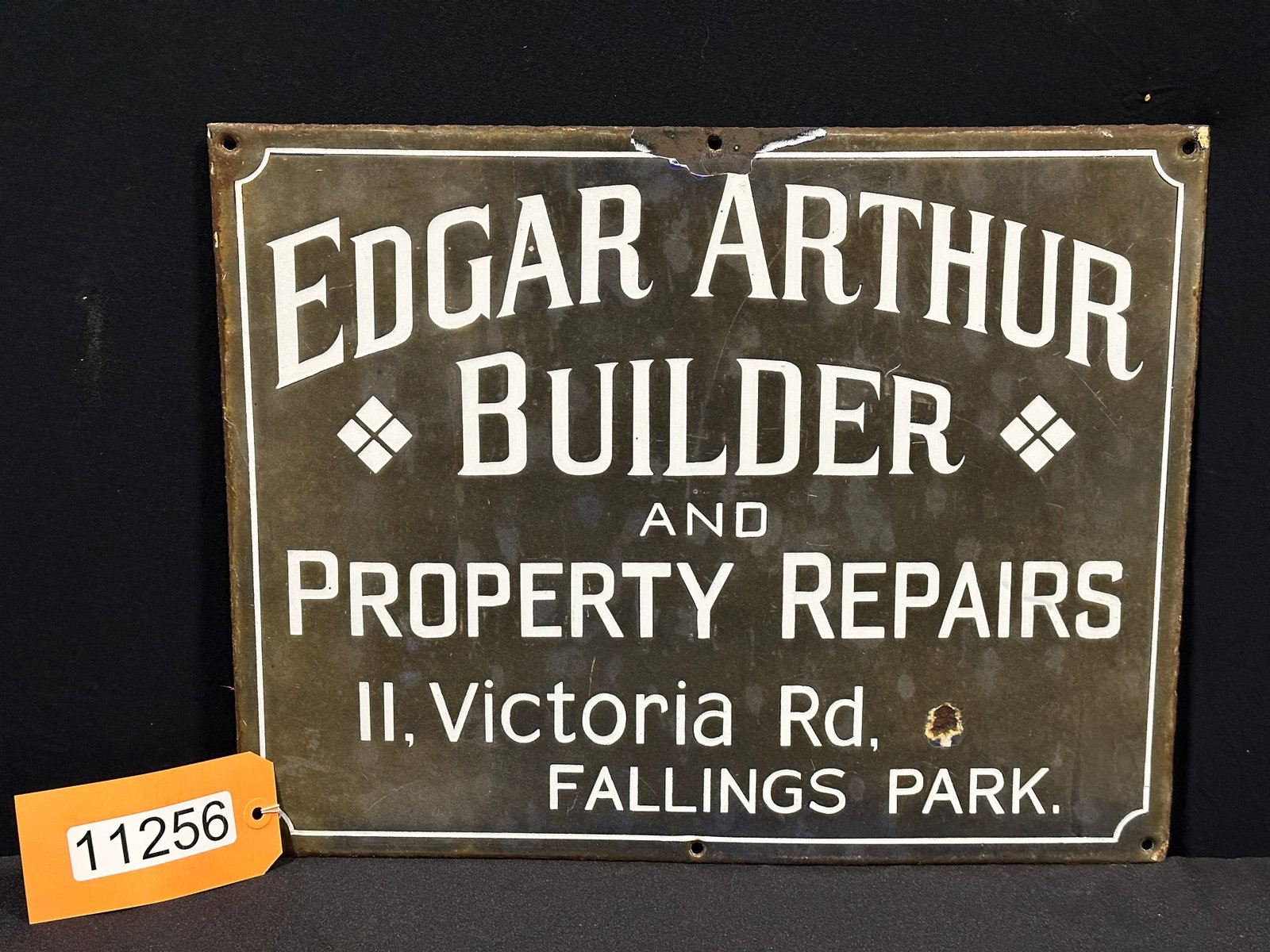 Edgar Arthur Builder Repairs porcelain sign.: SSP (single sided porcelain) Edgar Arthur builder and property repairs porcelain sign. 14" H x 18" W.