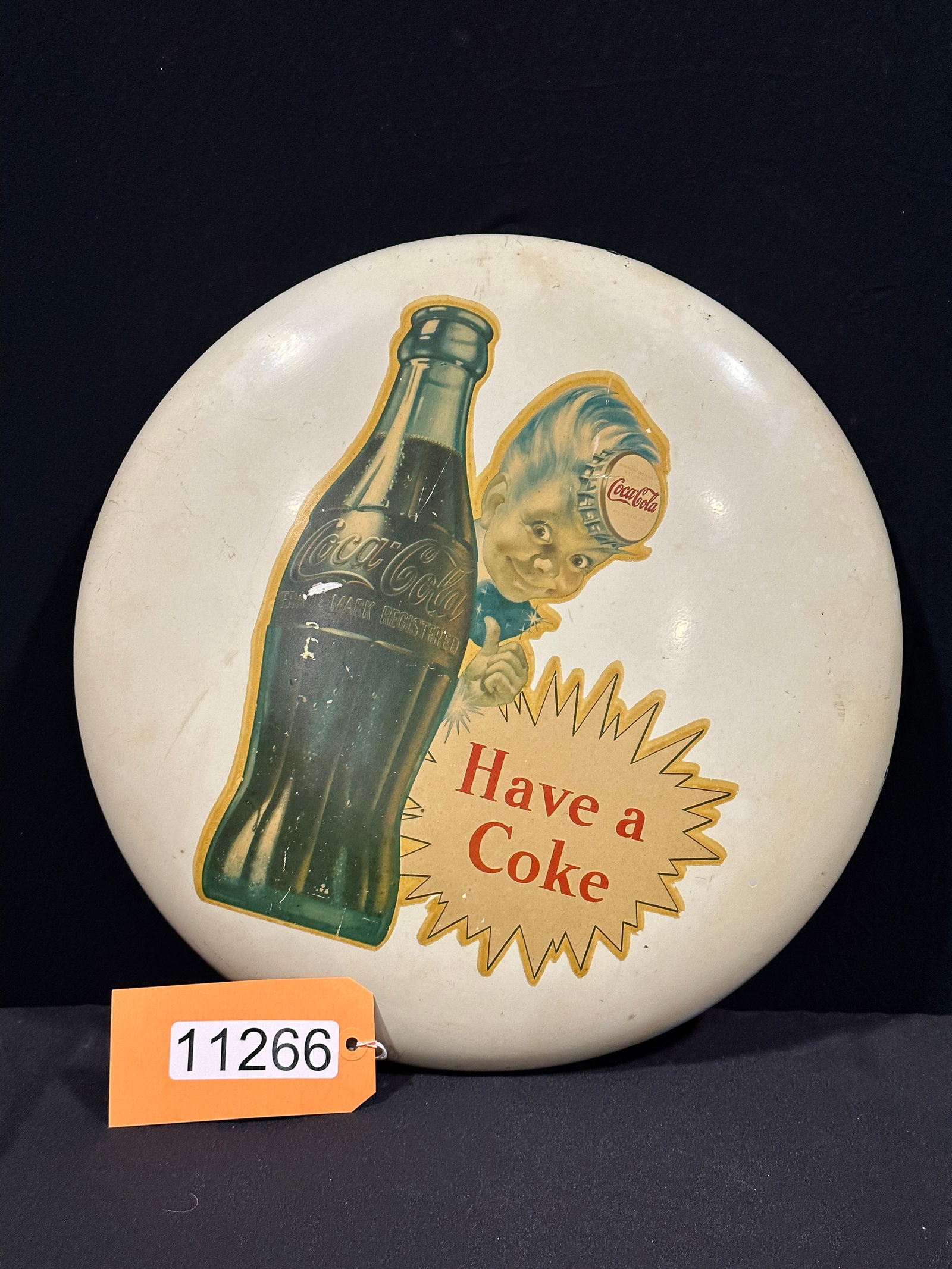 White 16" Coca Cola Coke button tin metal display sign (1 of 2)