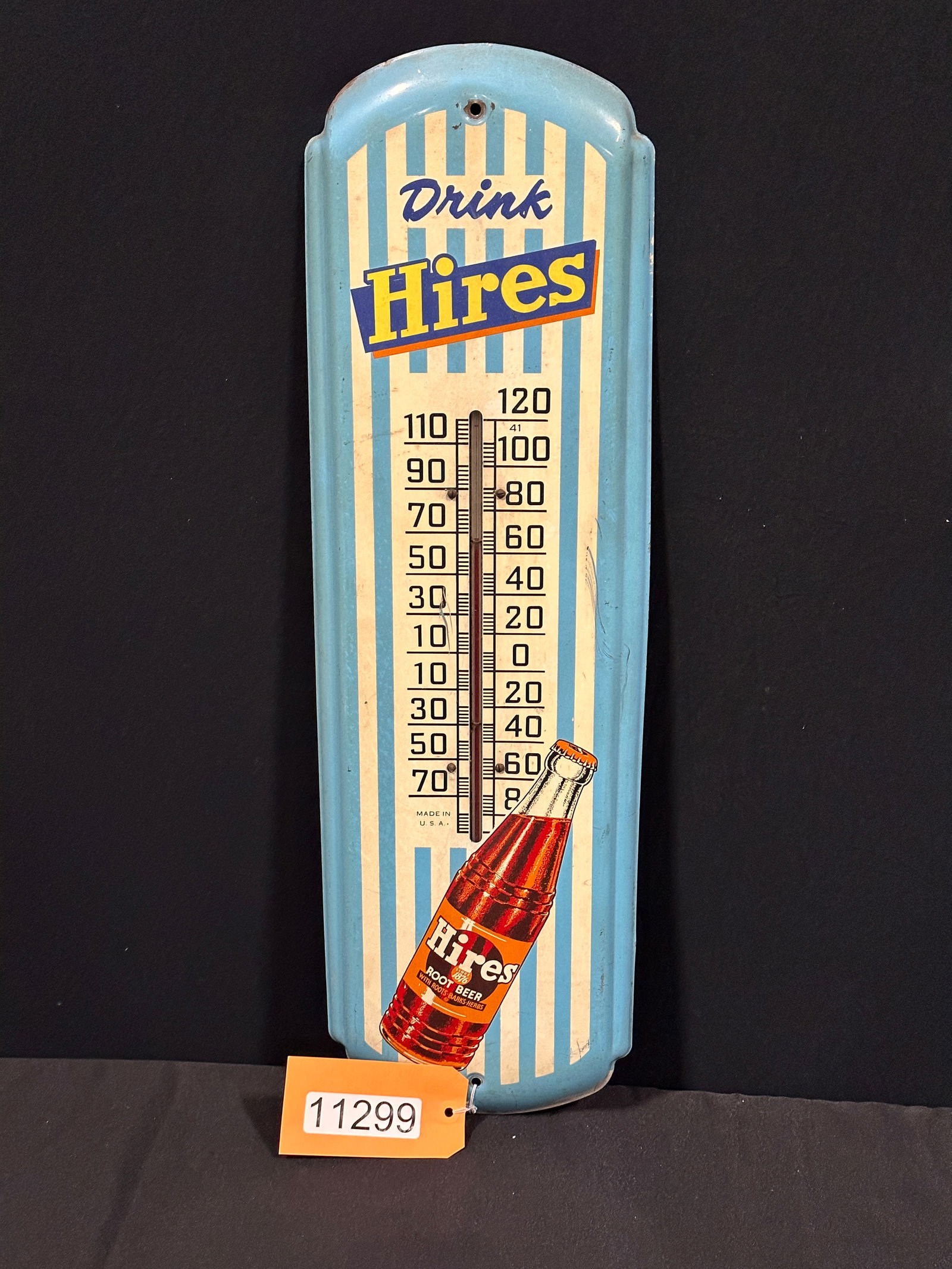 Drink hires root beer soda tin metal thermometer sign (1 of 2)
