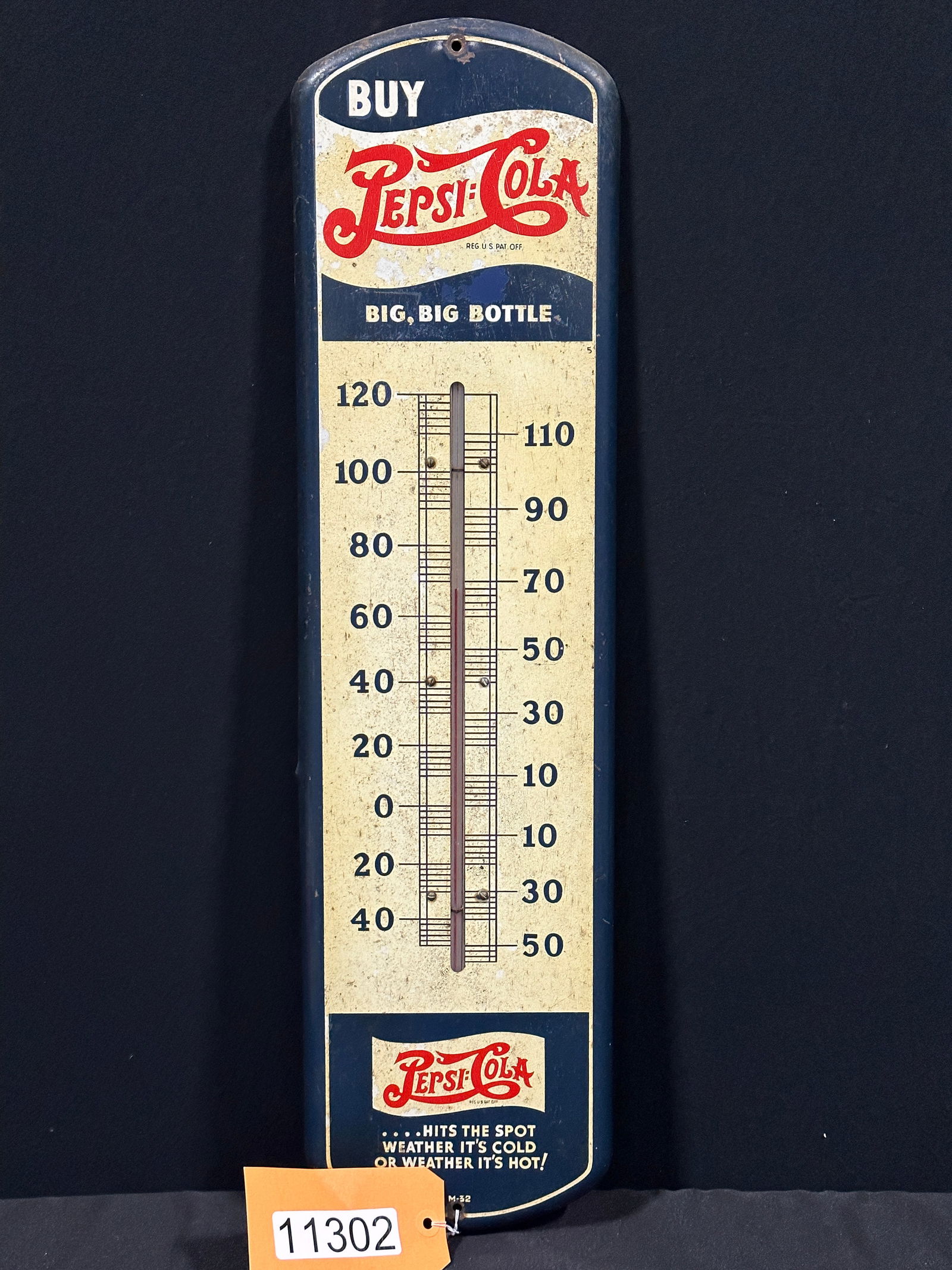 Pepsi Cola soda Big bottle tin metal thermometer sign (1 of 2)