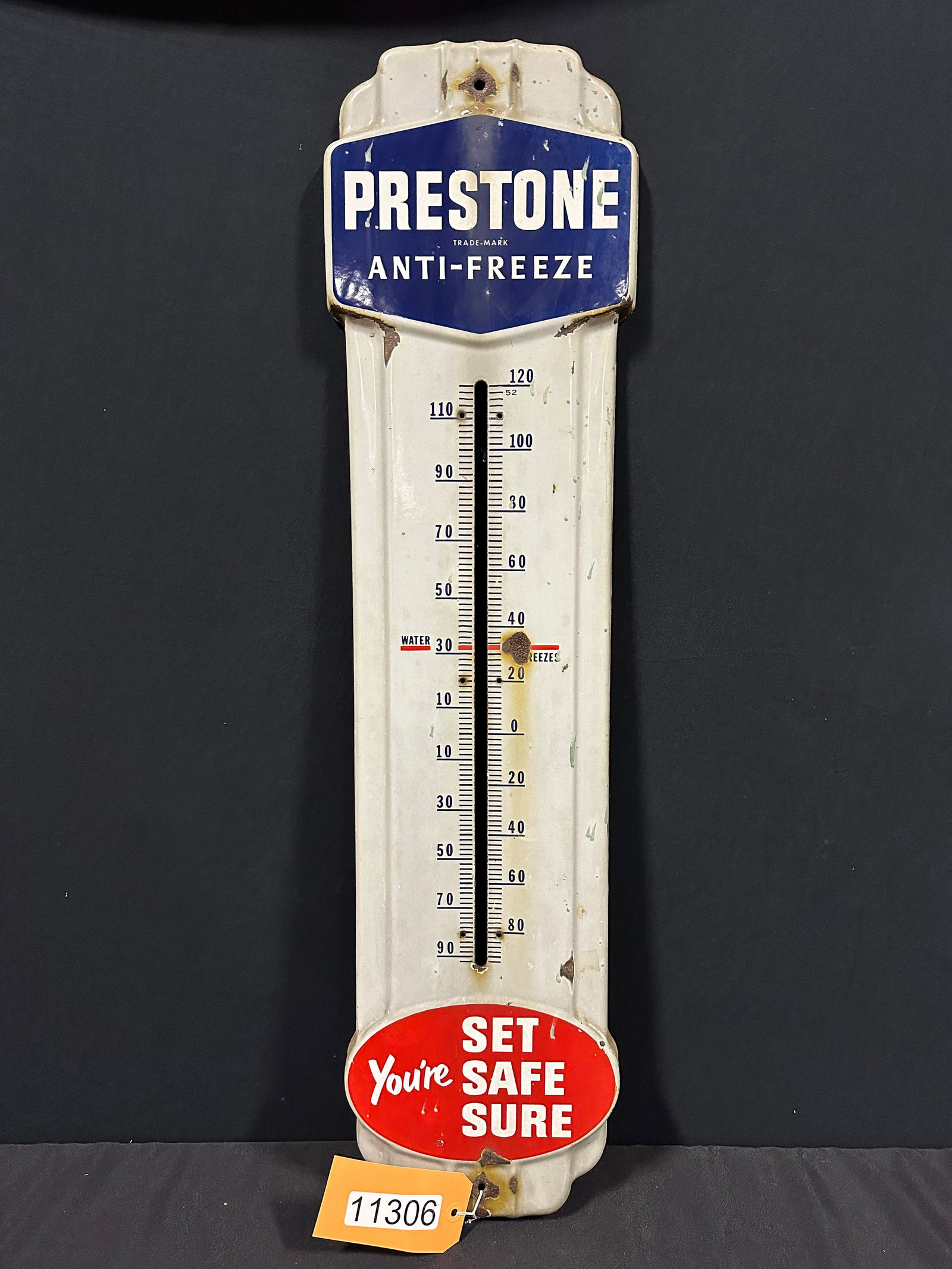 Prestone set safe sure porcelain thermometer sign (1 of 2)